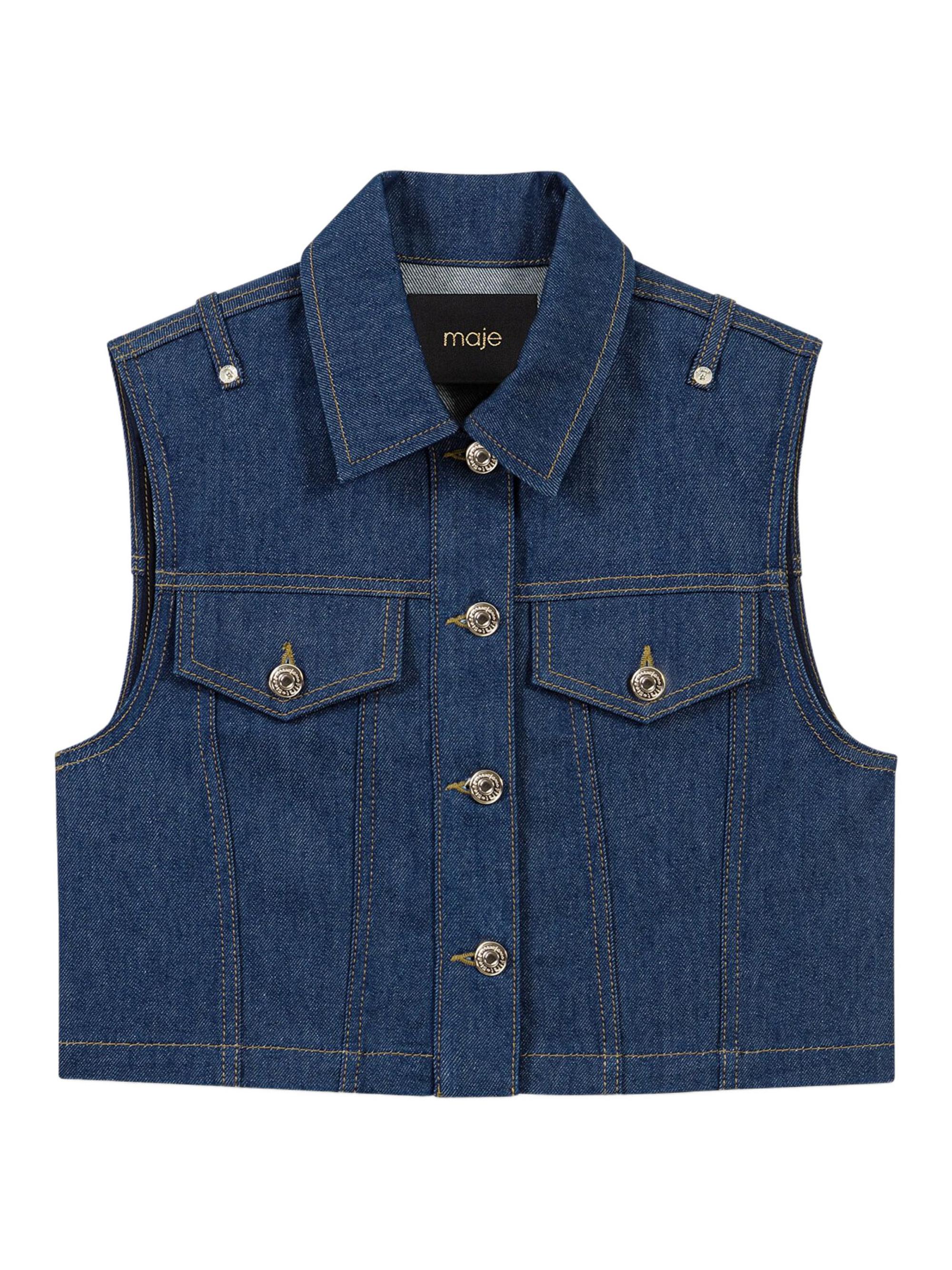Maje Women's Denim Cropped Sleeveless Jacket - Navy
