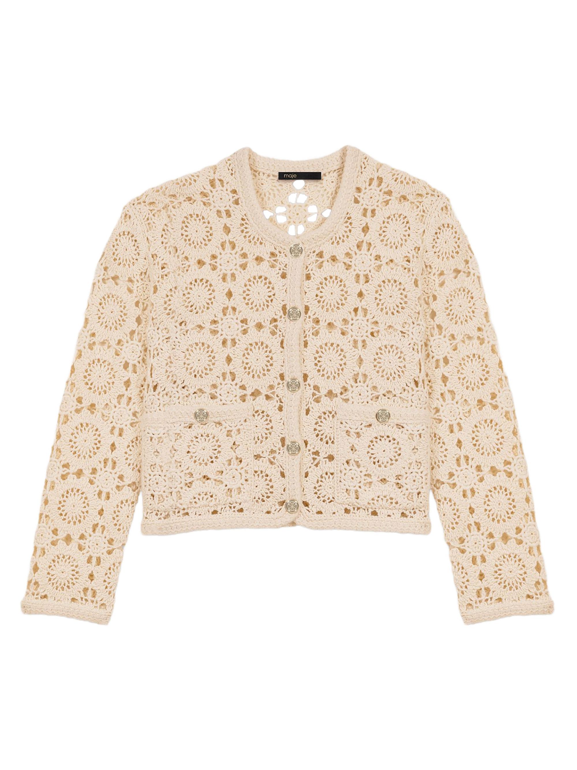 Maje Women's Crochet Cropped Cardigan - Ecru