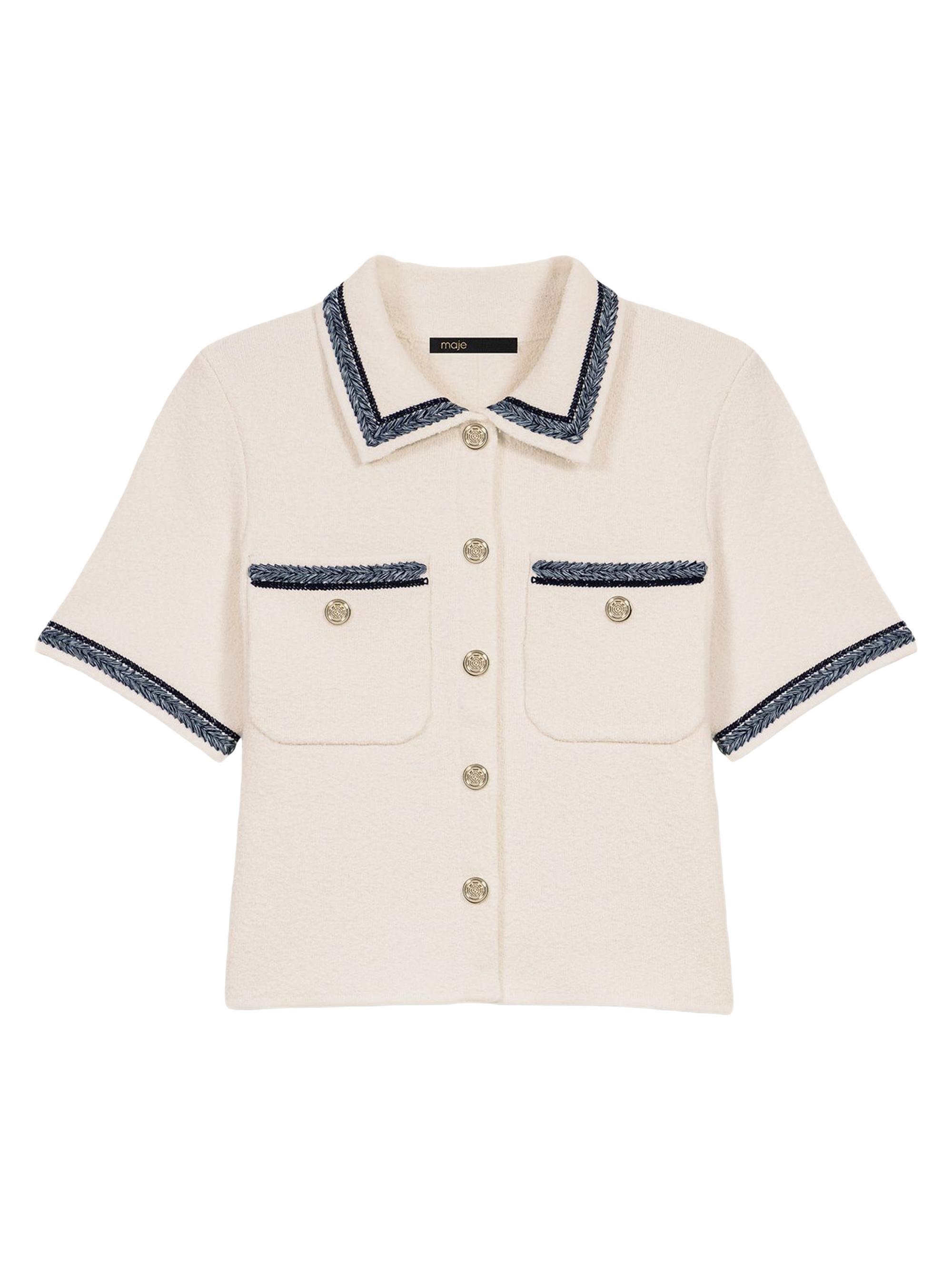 Maje Women's Cropped Contrasting Trim Cardigan - Ecru