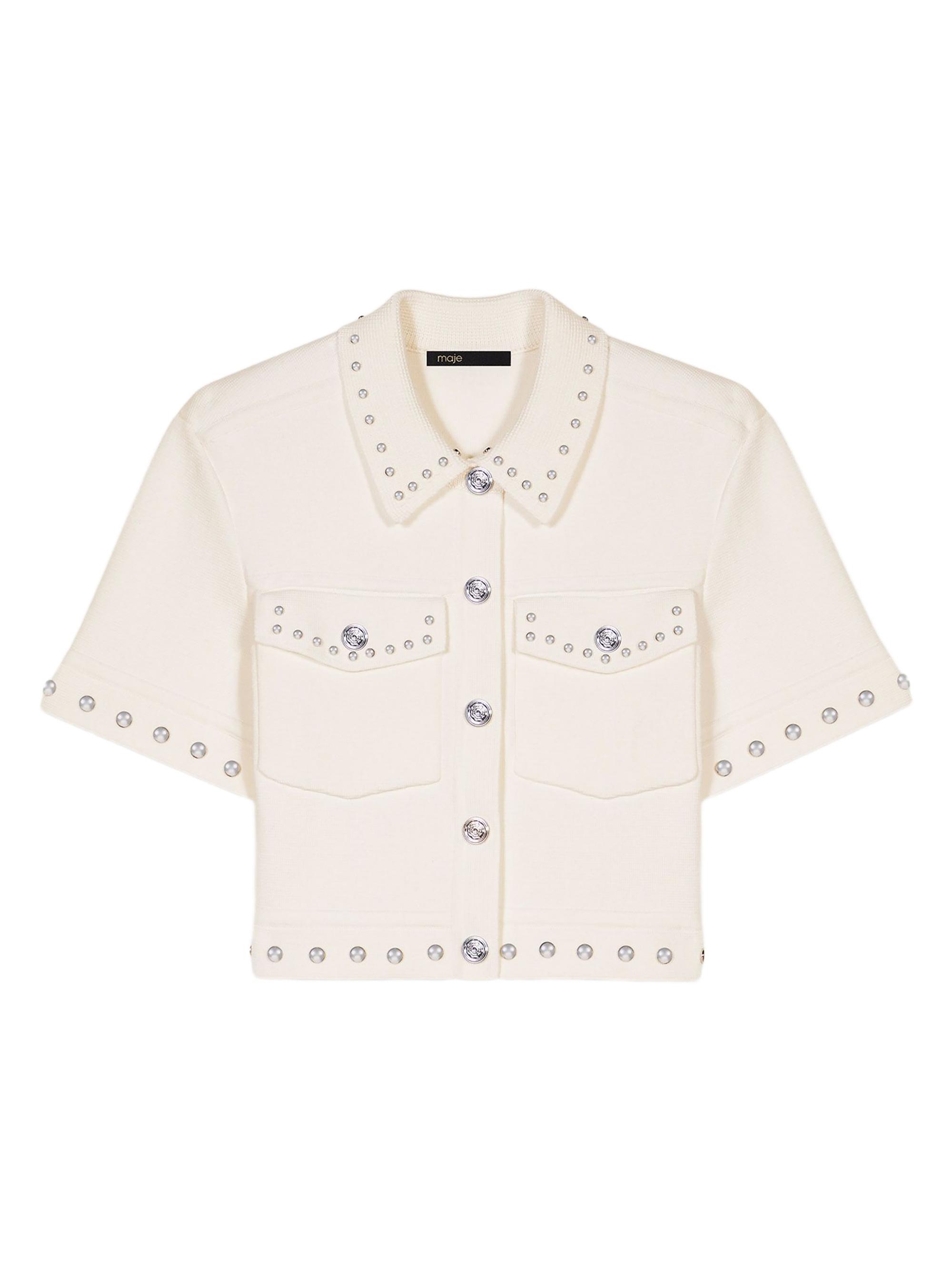 Maje Women's Studded Cropped Cardigan - Ecru