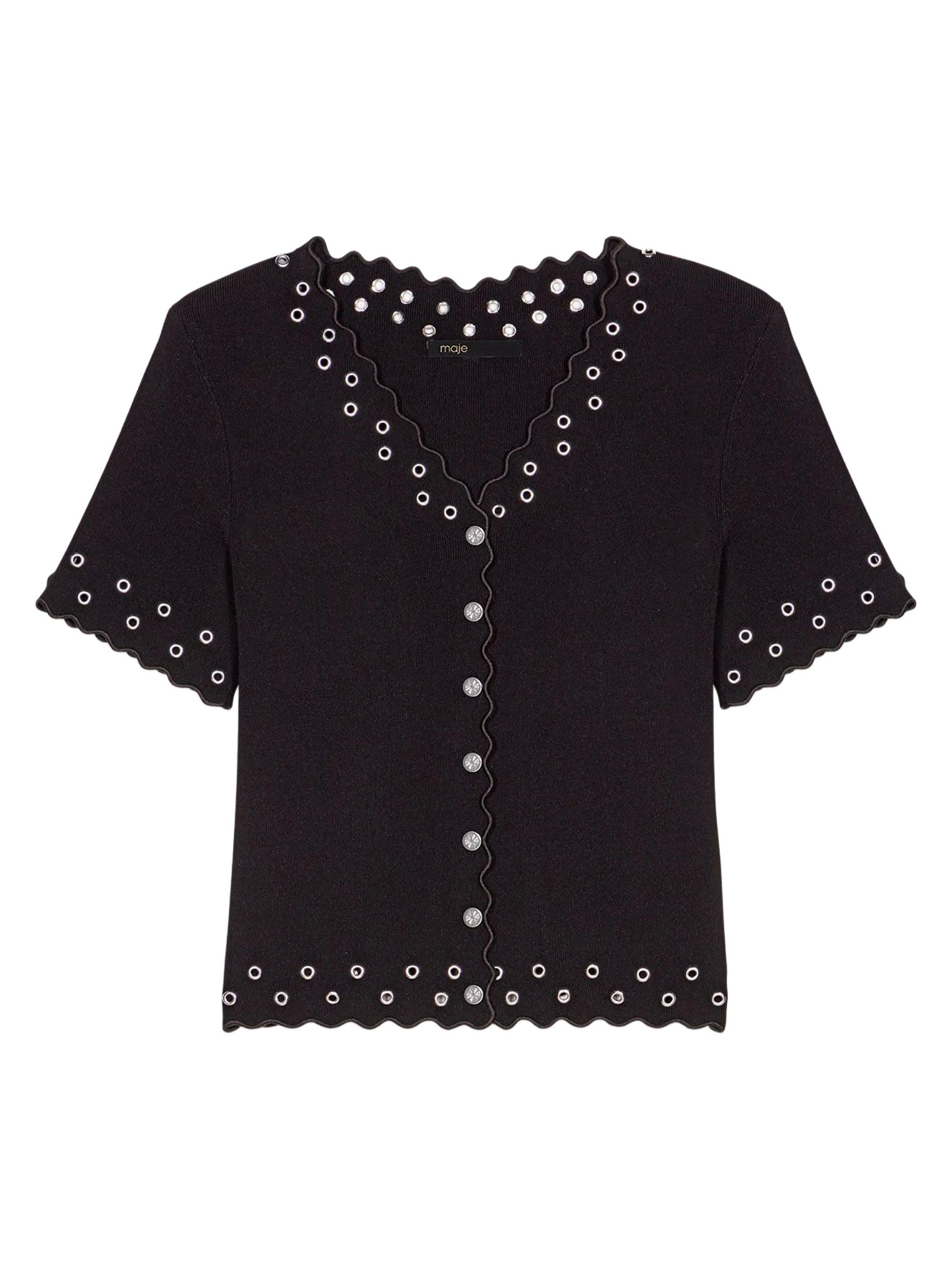 Maje Women's Cropped Cardigan with Eyelets - Black