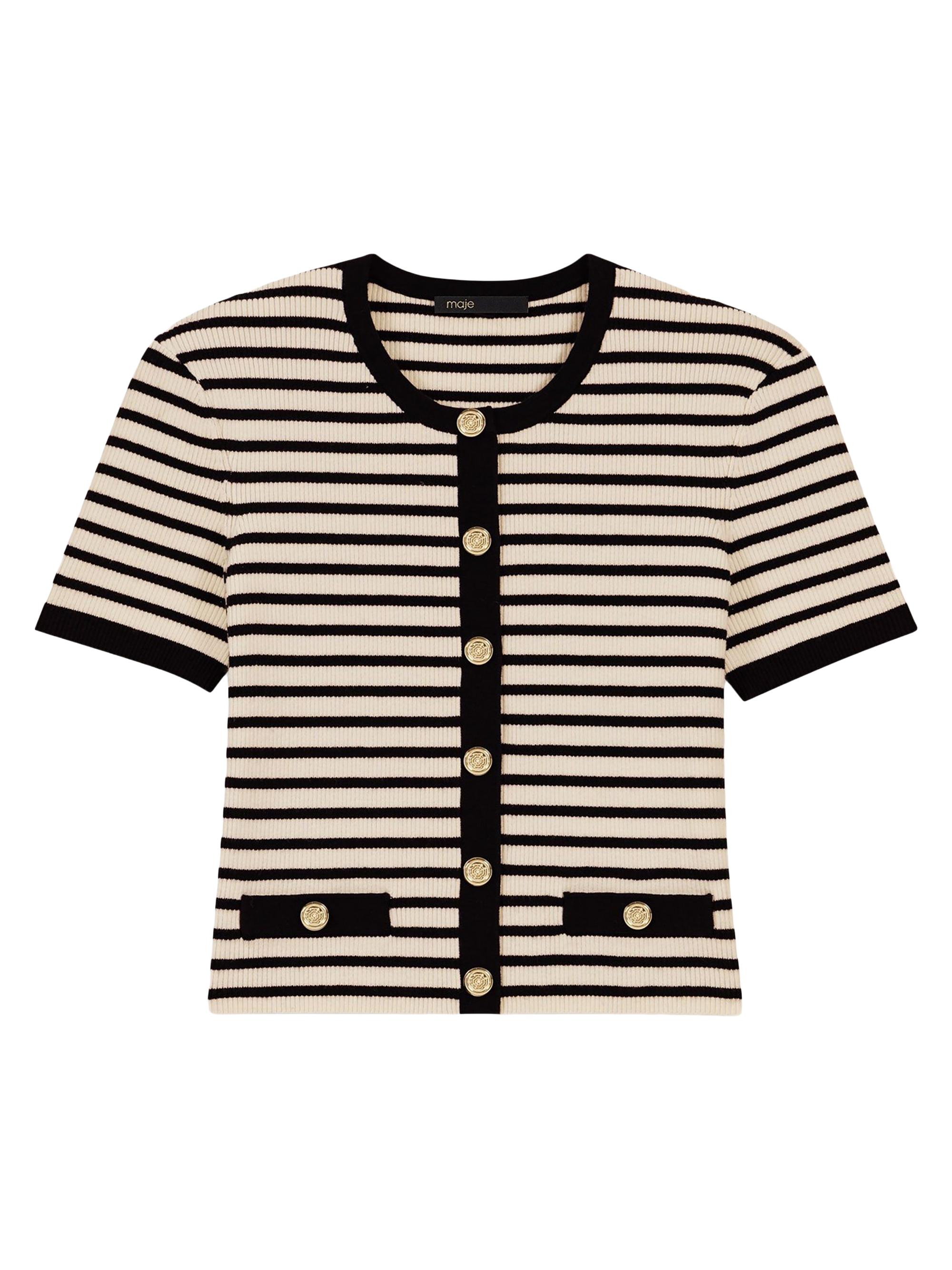 Maje Women's Cropped Rib Knit Cardigan - Ecru Navy