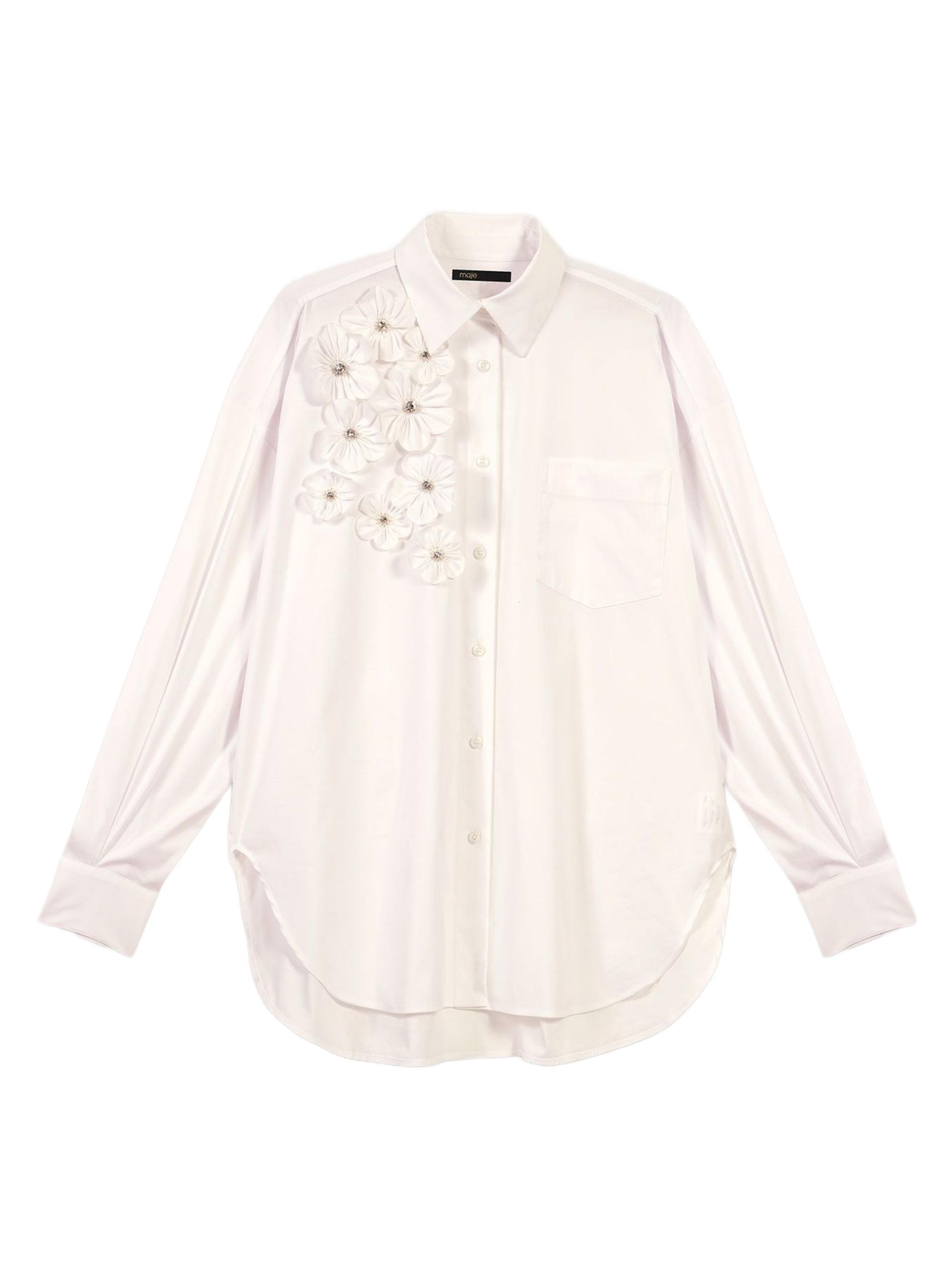 Maje Women's Long Sleeve Blouse with Embroidered Flowers - White