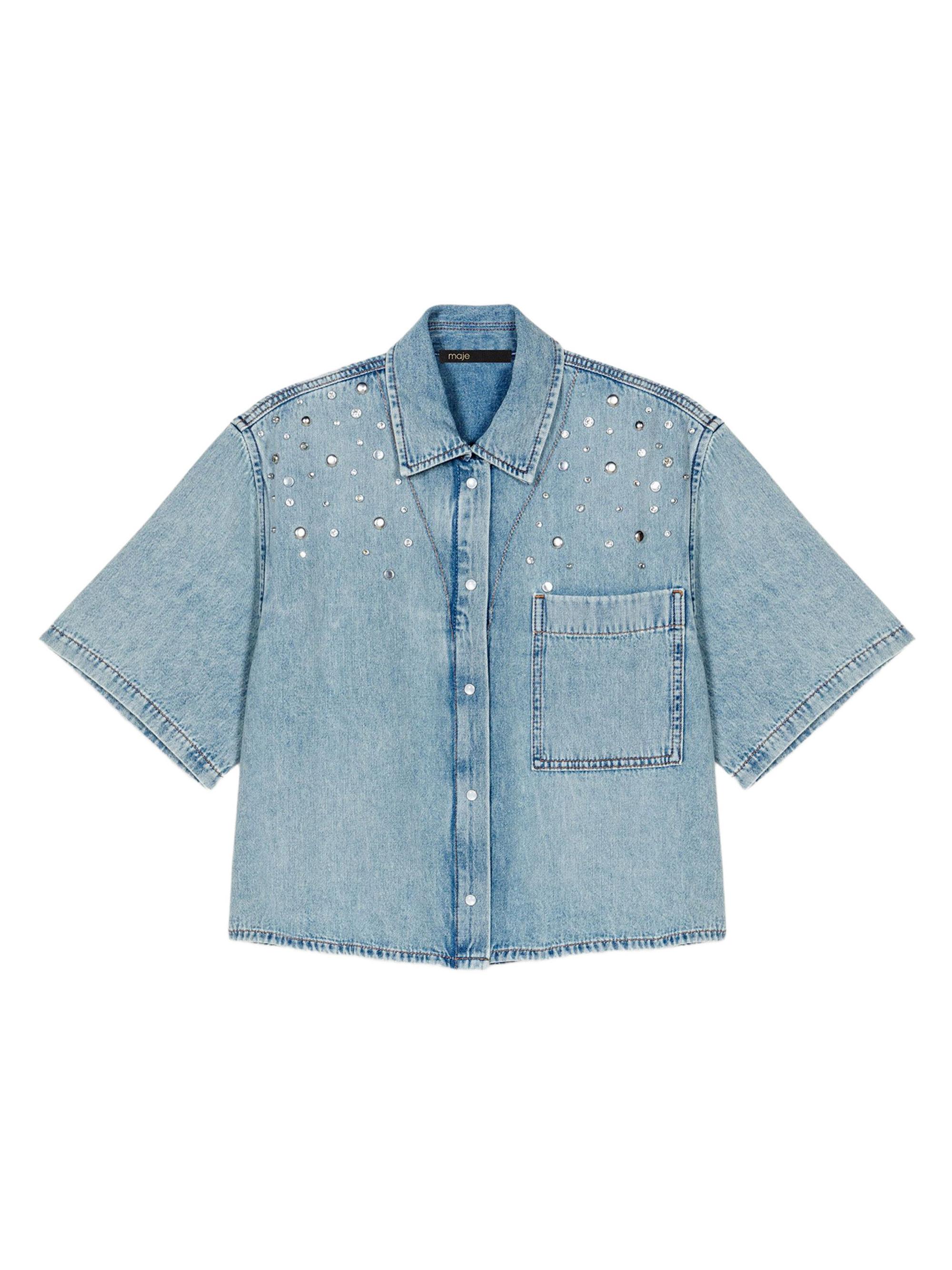 Maje Women's Studded Denim Shirt - Blue
