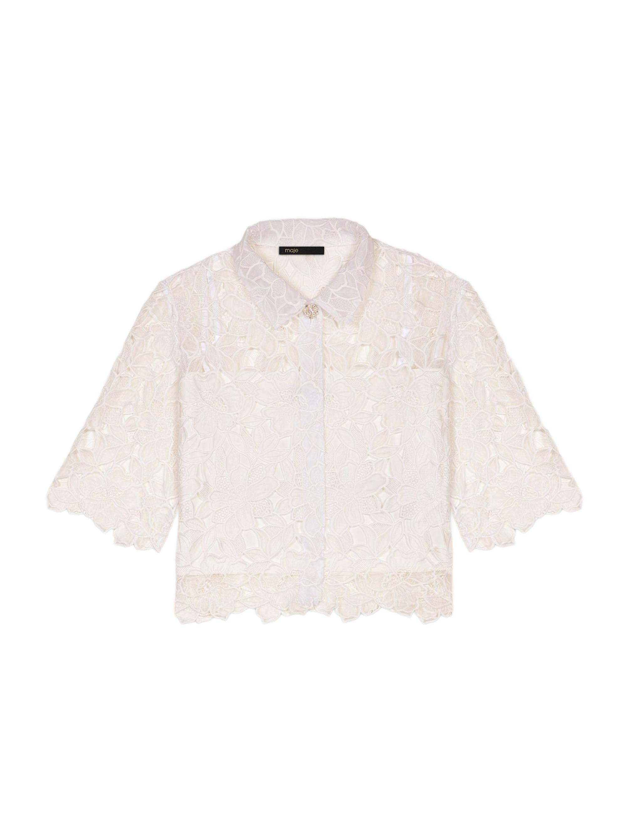 Maje Women's Cropped Floral Lace Blouse - Beige