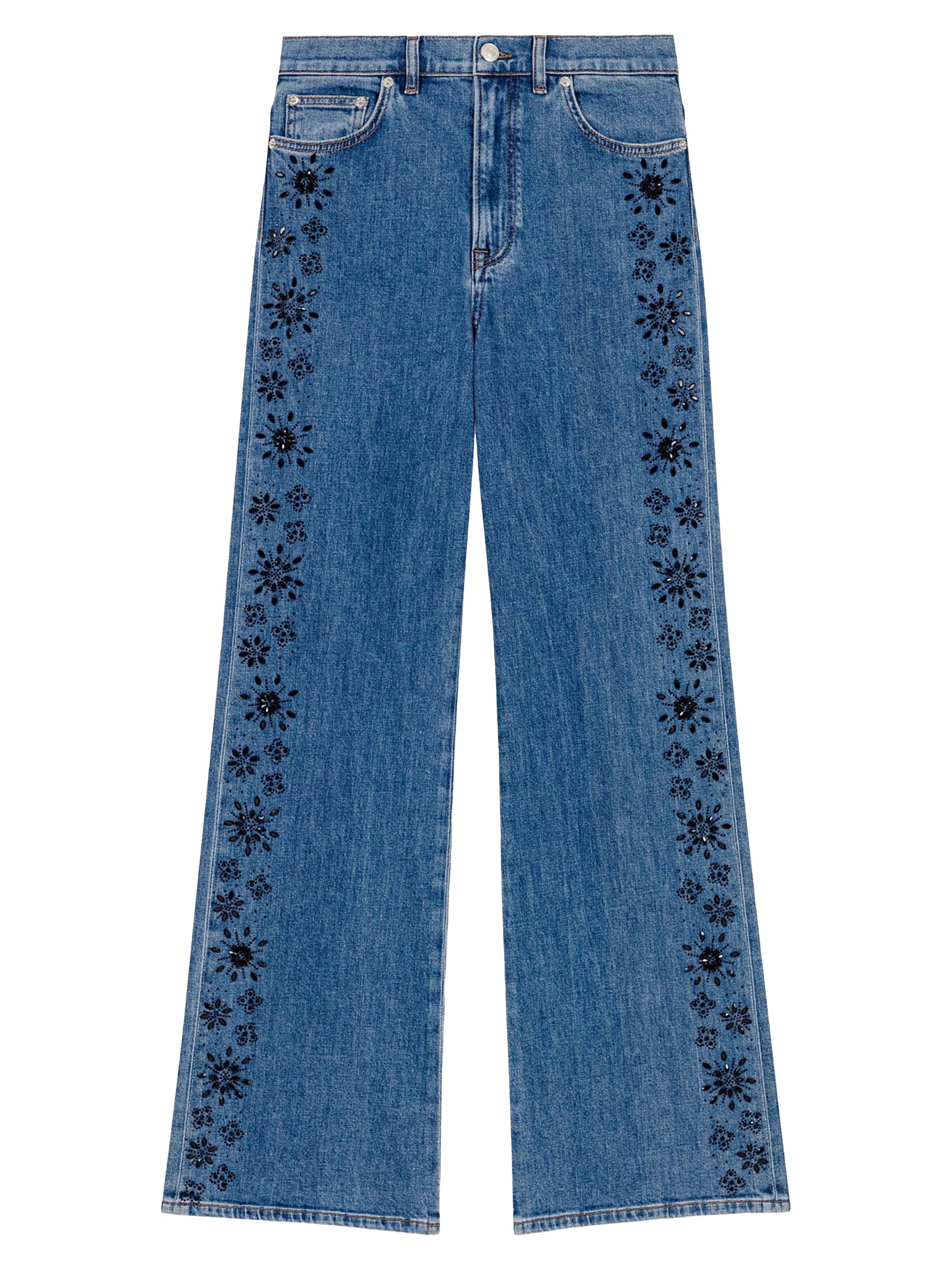 Maje Women's Embroidered Jeans with Rhinestones - Blue
