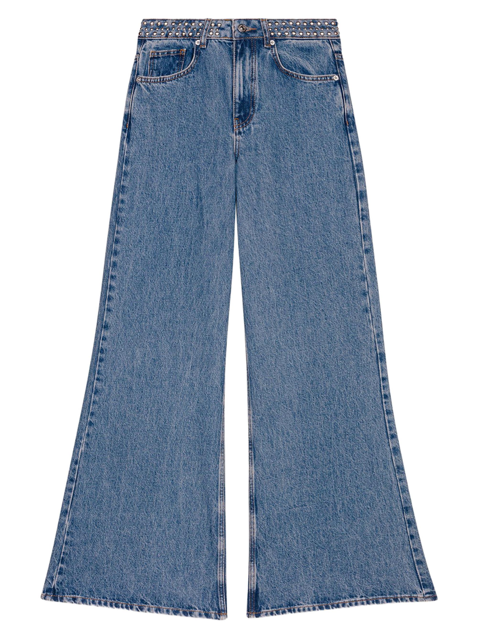 Maje Women's Flared Jeans with Studded Waistband - Blue Jean