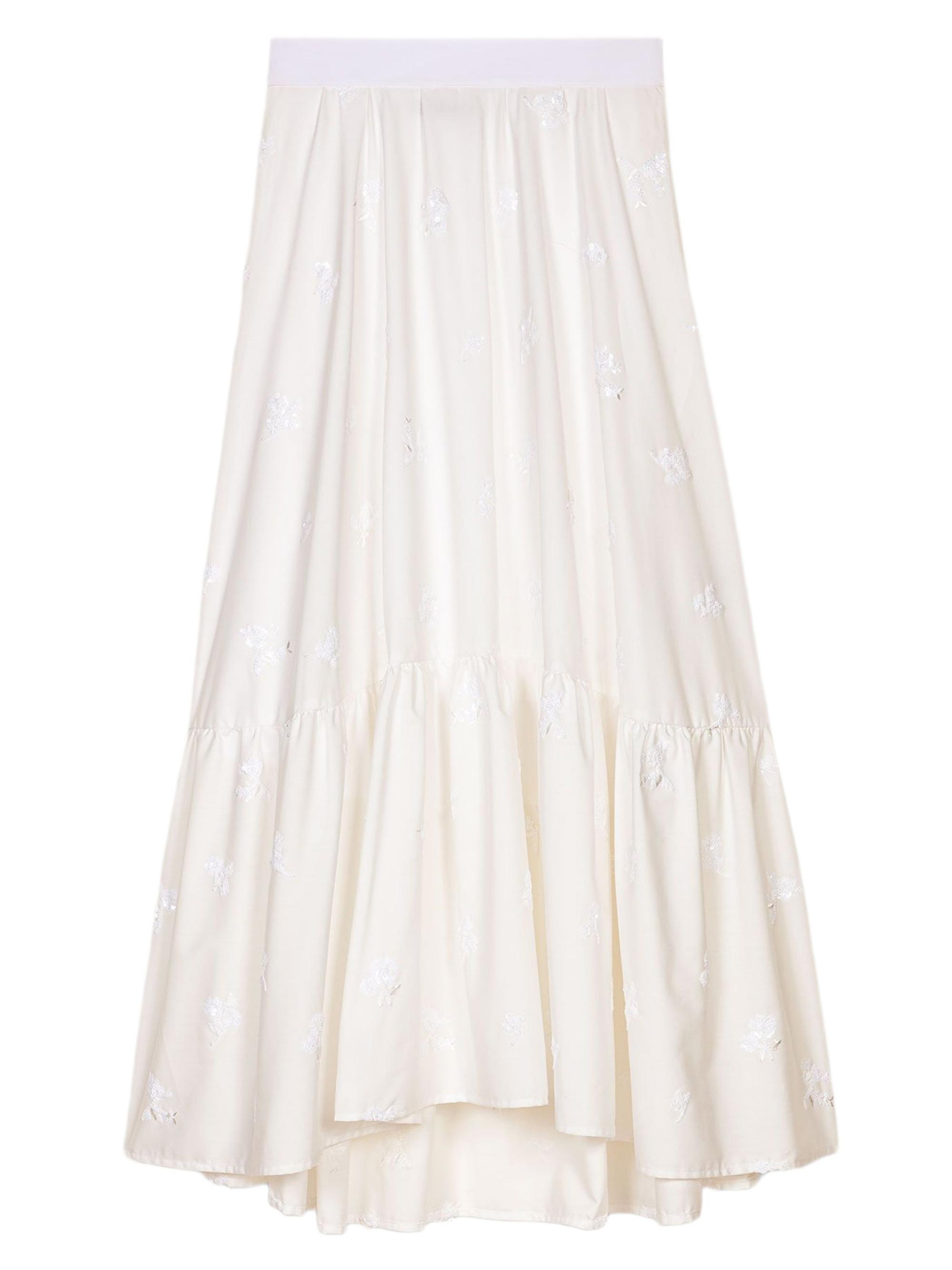 Maje Women's Long Embroidered Skirt - White