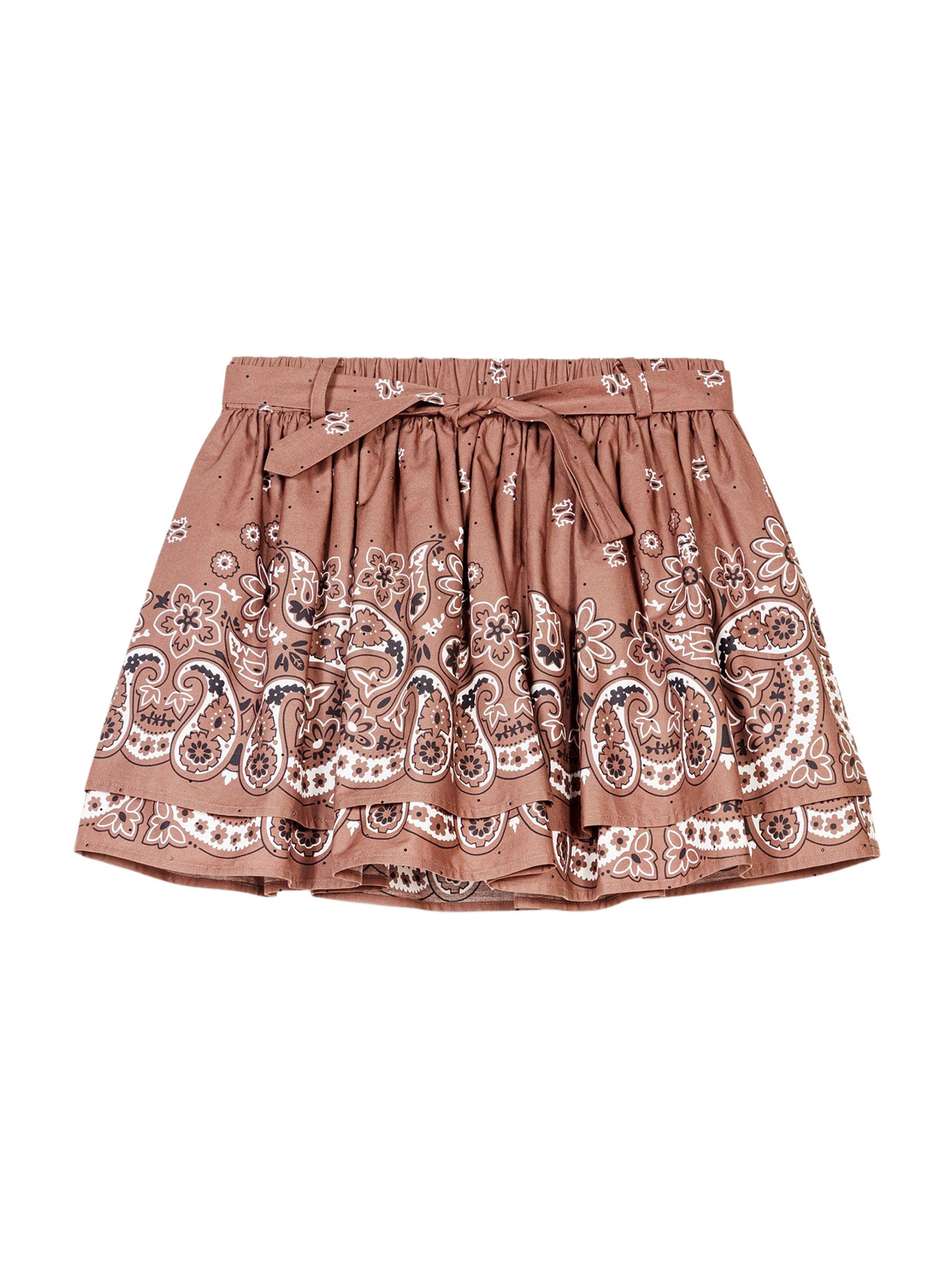 Maje Women's Print Mini Skirt with Rhinestones - Brown Bandana Print