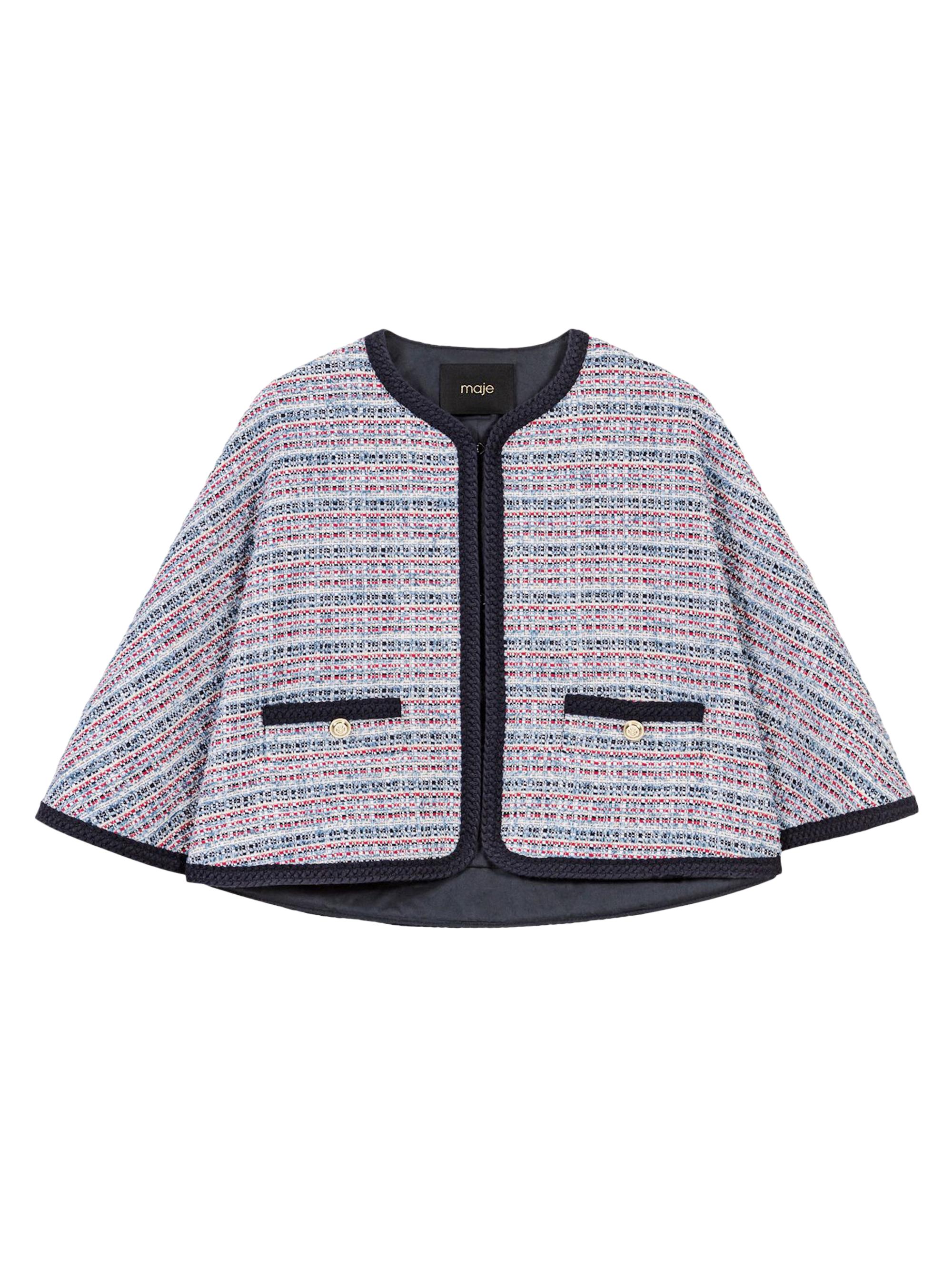 Maje Women's Tweed Cape with Contrasting Trim - Blue Red