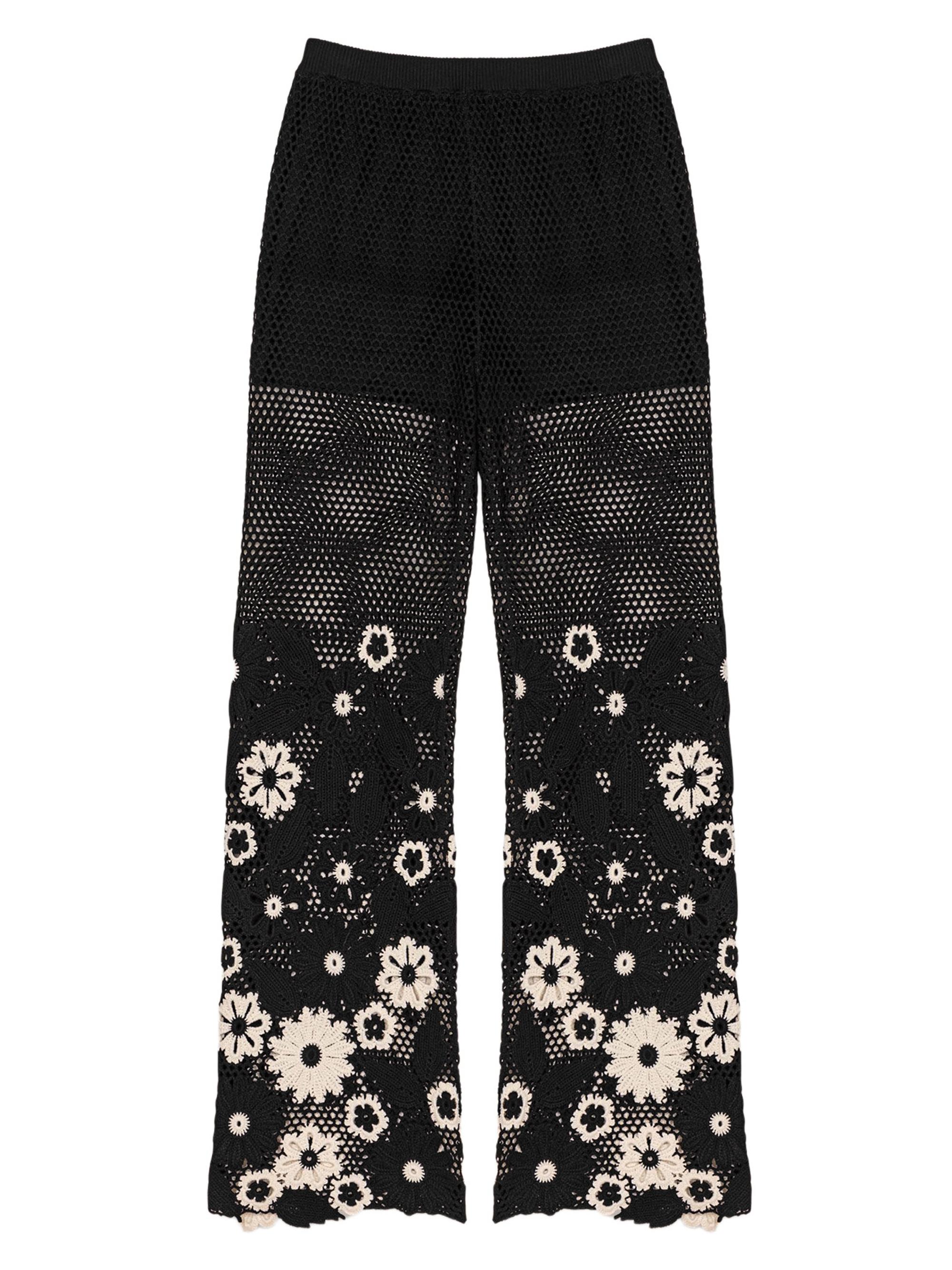 Maje Women's Floral Crochet Trousers - Black White