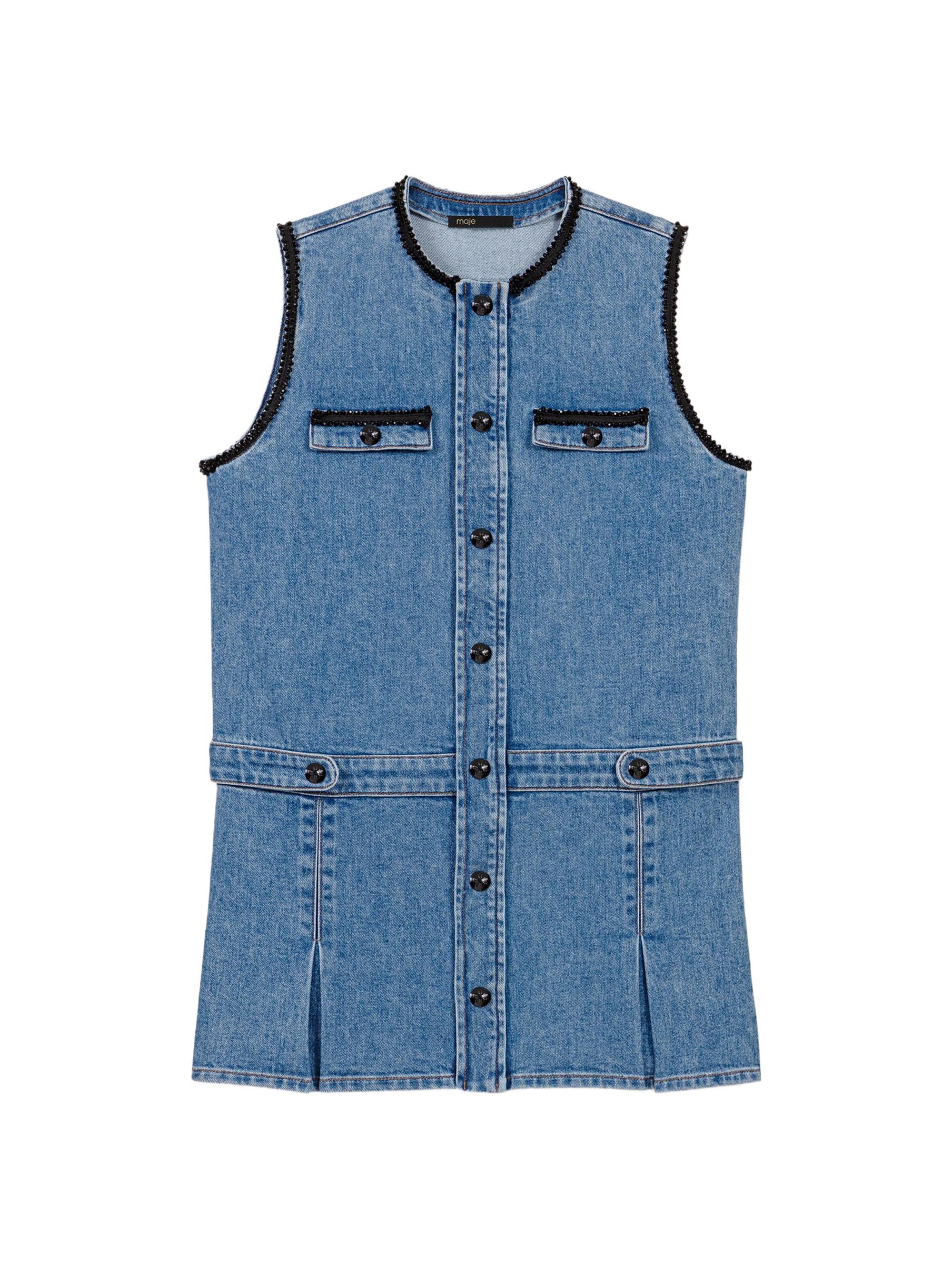 Maje Women's Denim Dress with Embroidered Trim - Blue