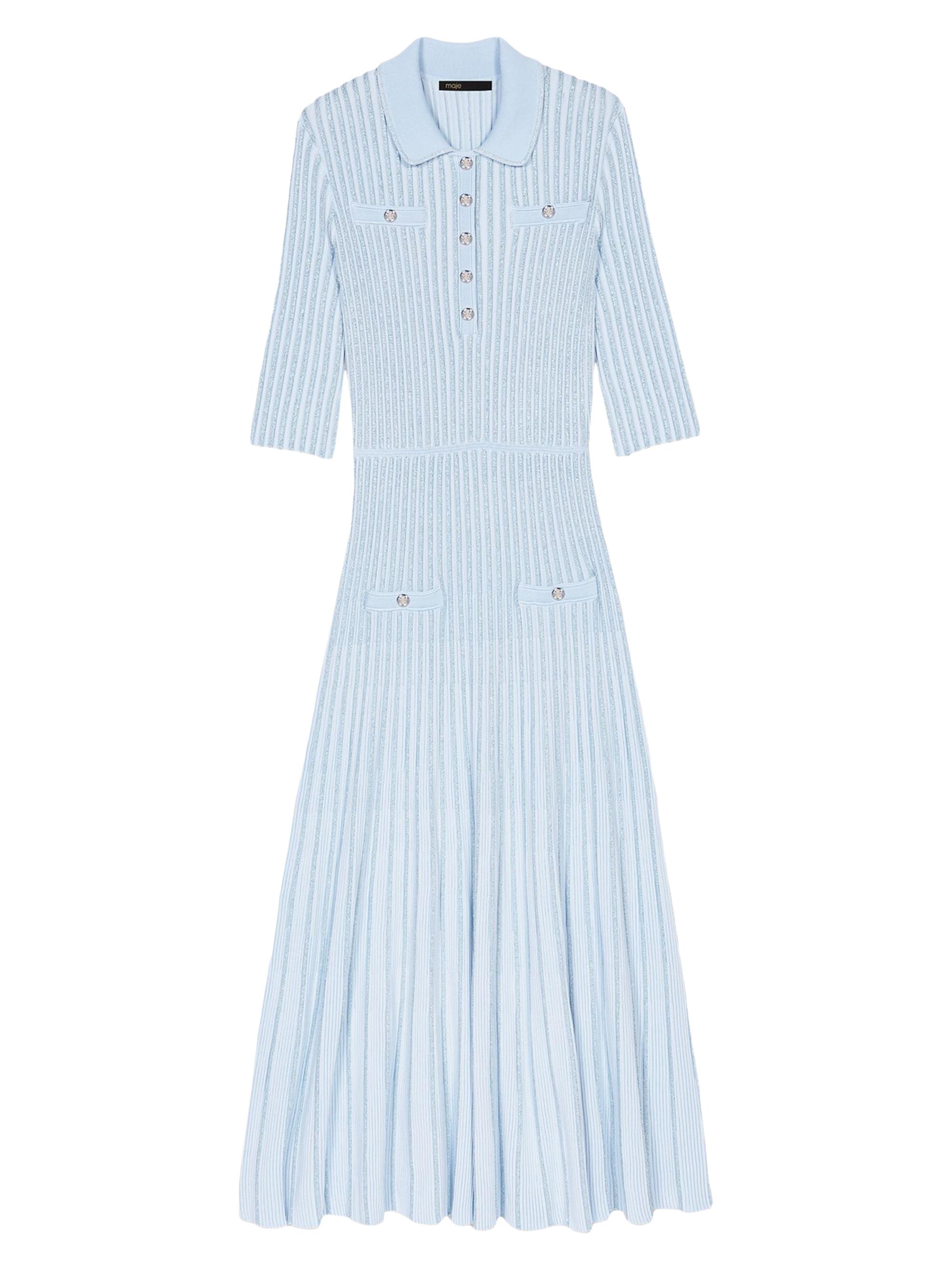 Maje Women's Rib Knit Midi Dress - Blue Sky