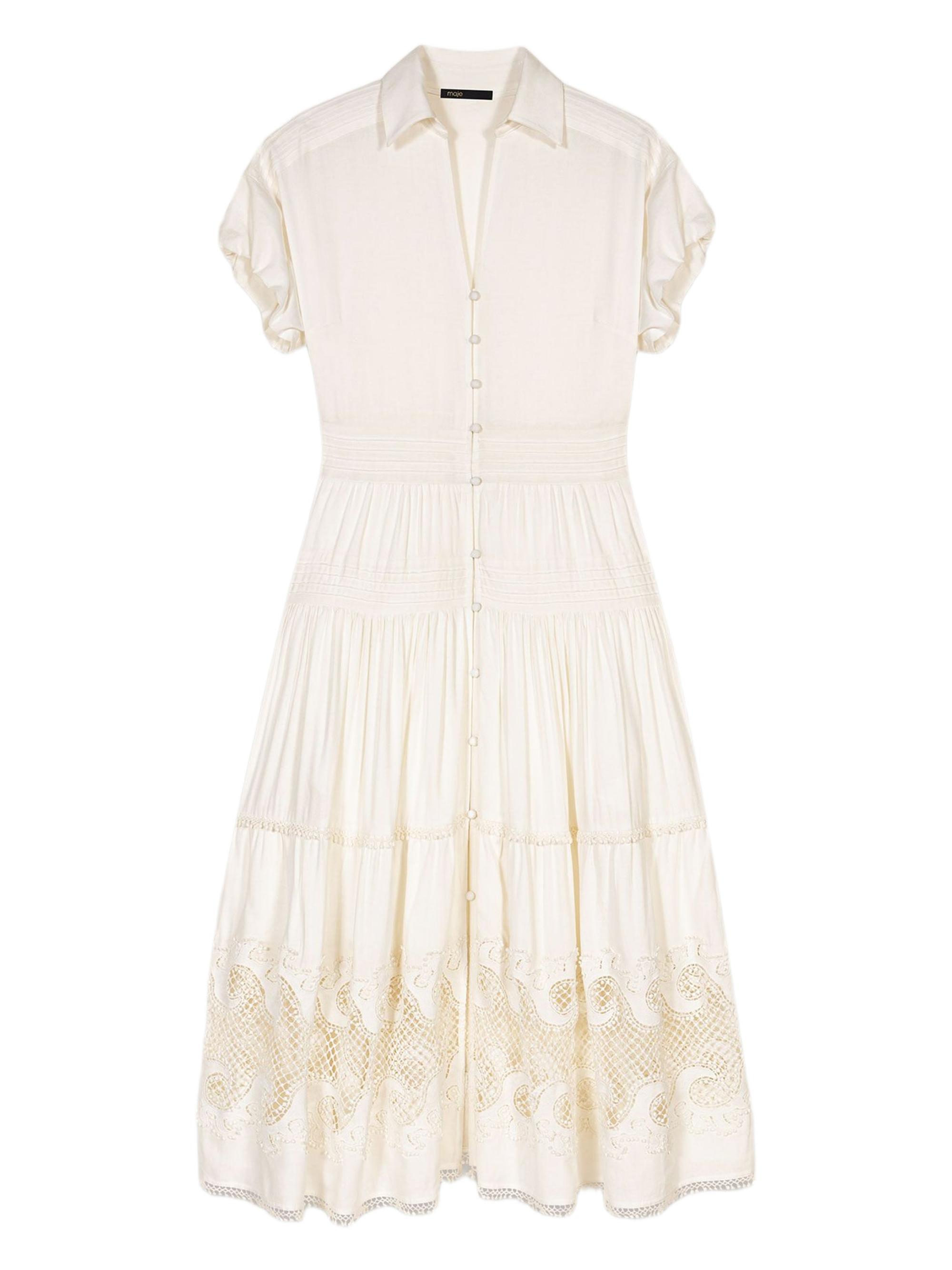 Maje Women's Embroidered Ruffled Maxi Dress - Ecru