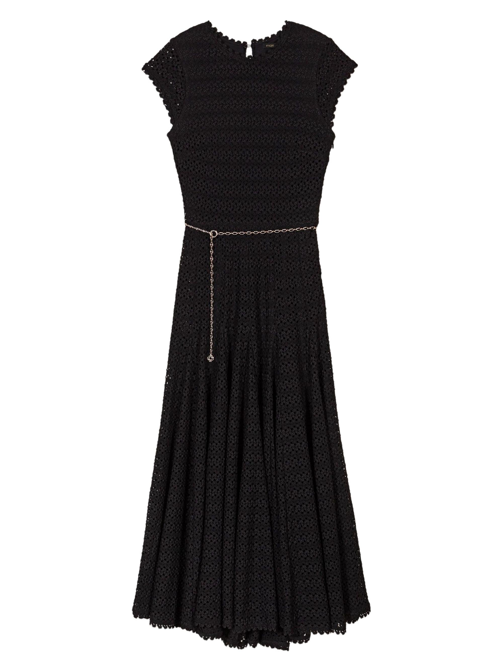 Maje Women's Crochet-Knit Midi Dress - Black