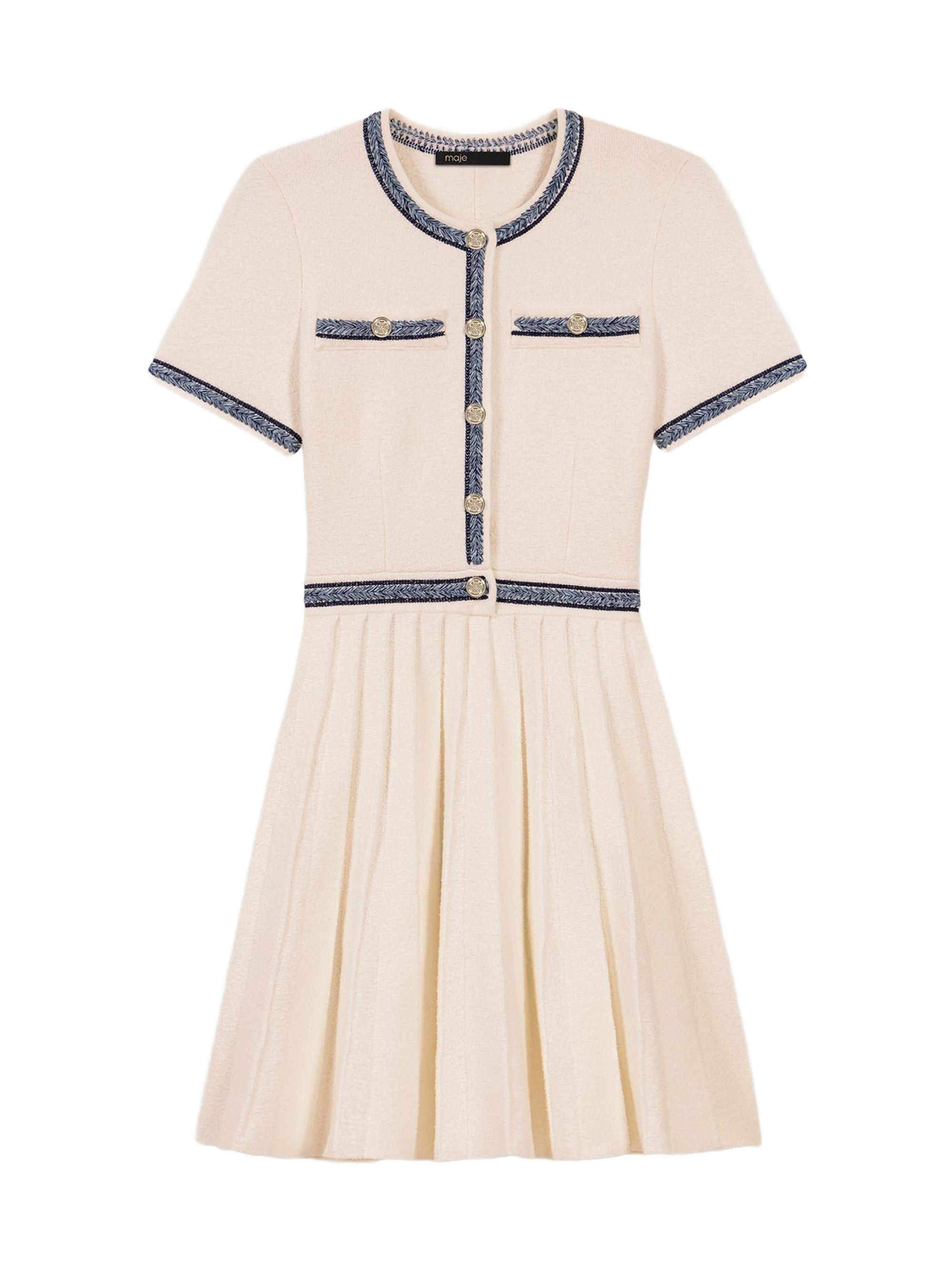Maje Women's Pleated Knit Mini Dress - Ecru