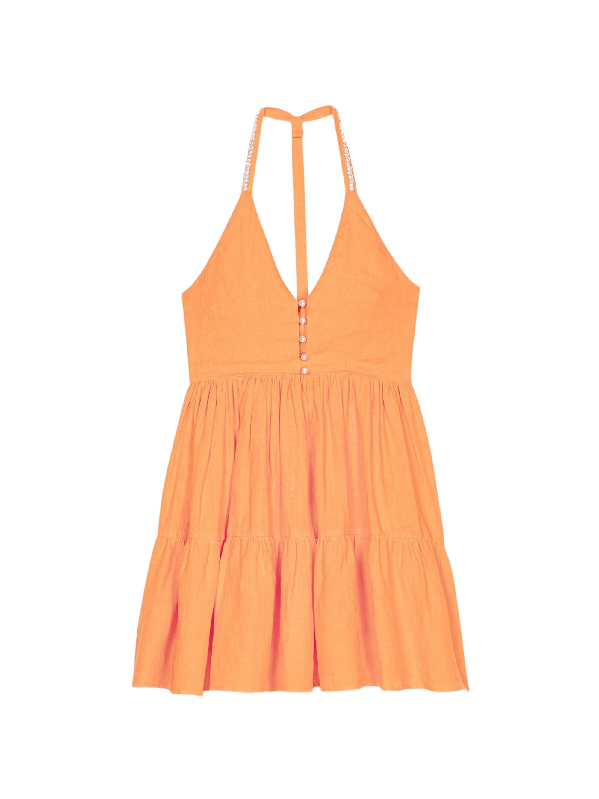 Maje Women's Short Linen Dress - Orange