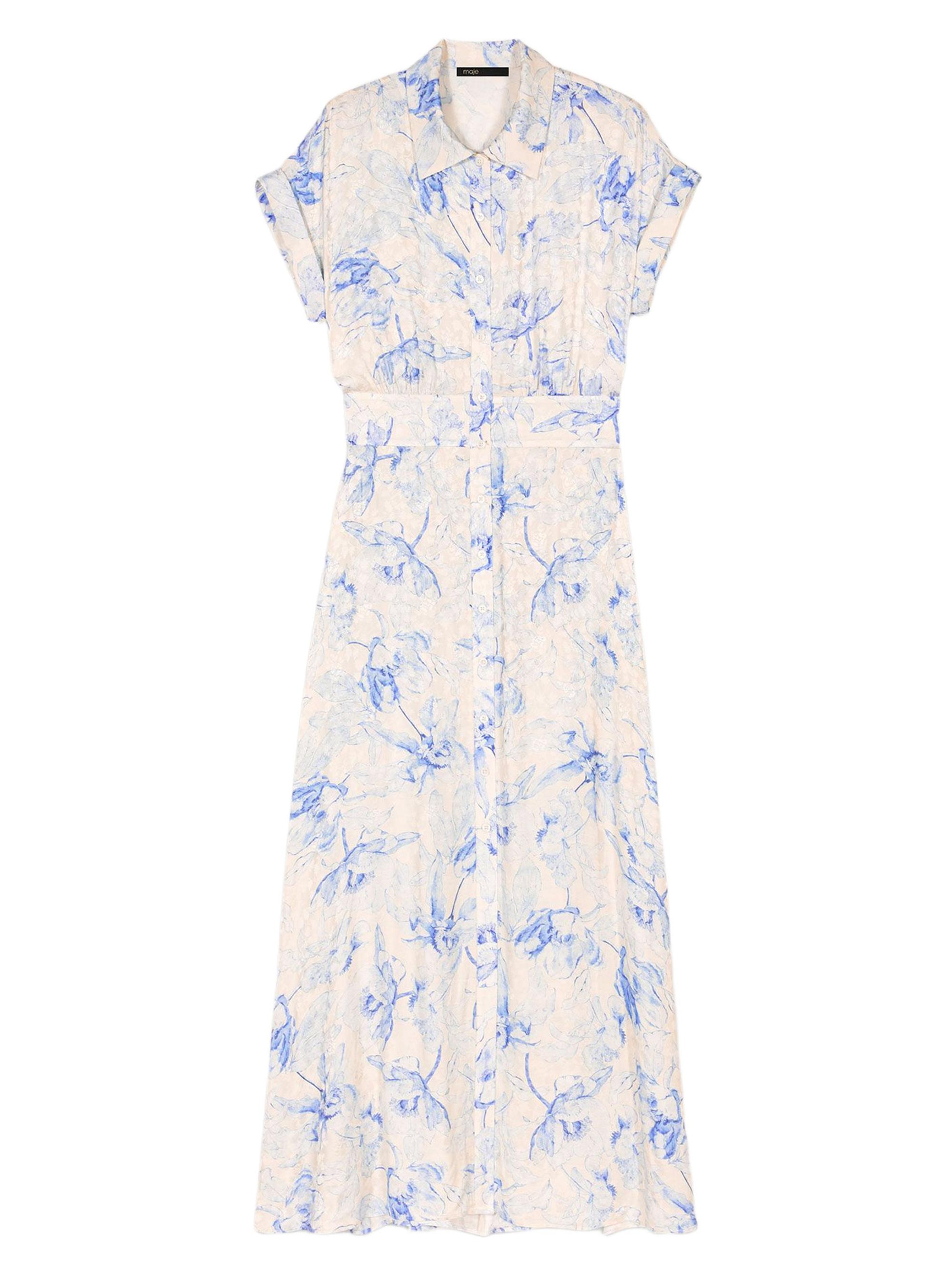 Maje Women's Patterned Maxi Dress - Blue Flower Print Ecru Base