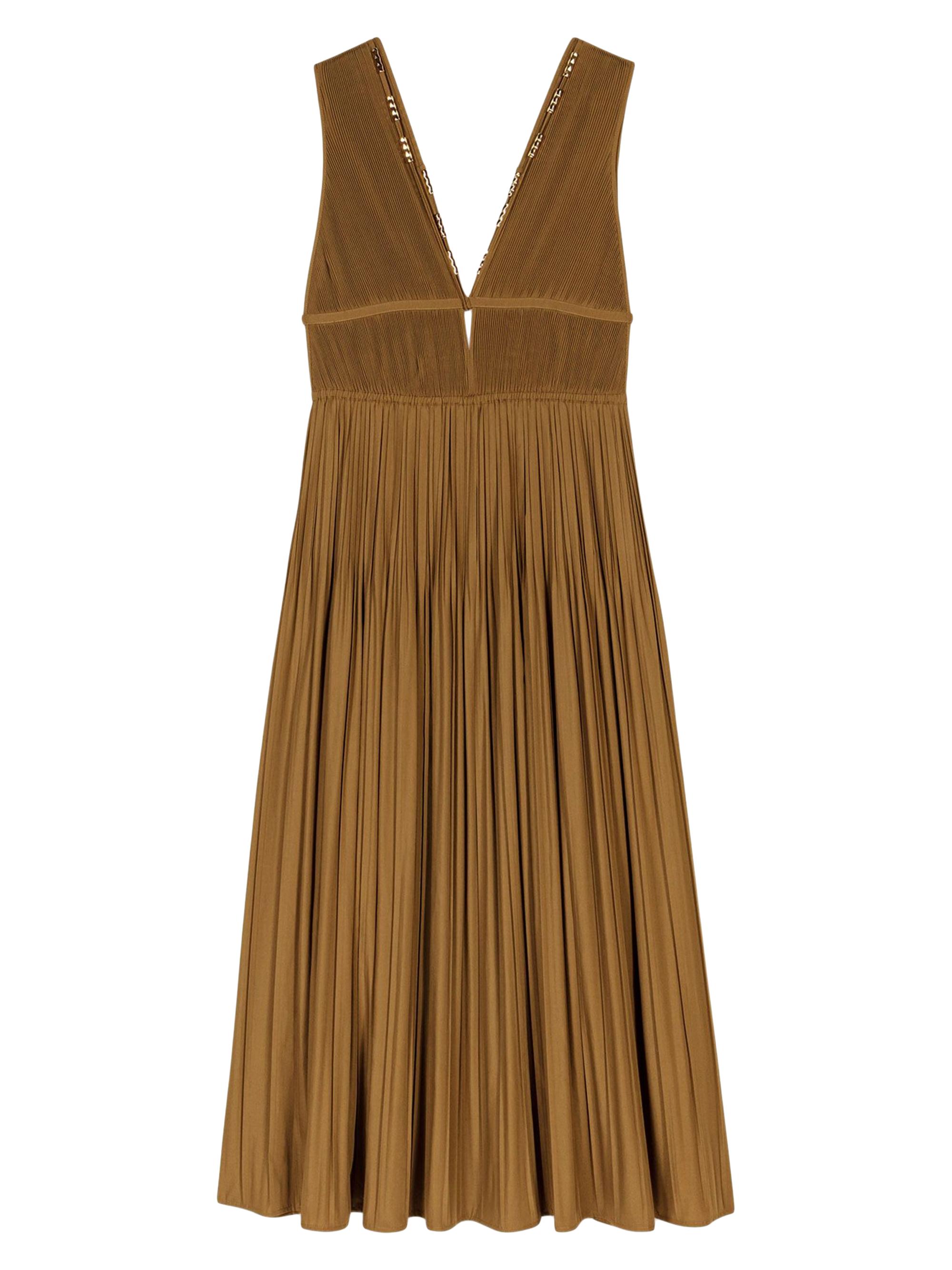 Maje Women's Jewellery Neckline Pleated Dress - Khaki