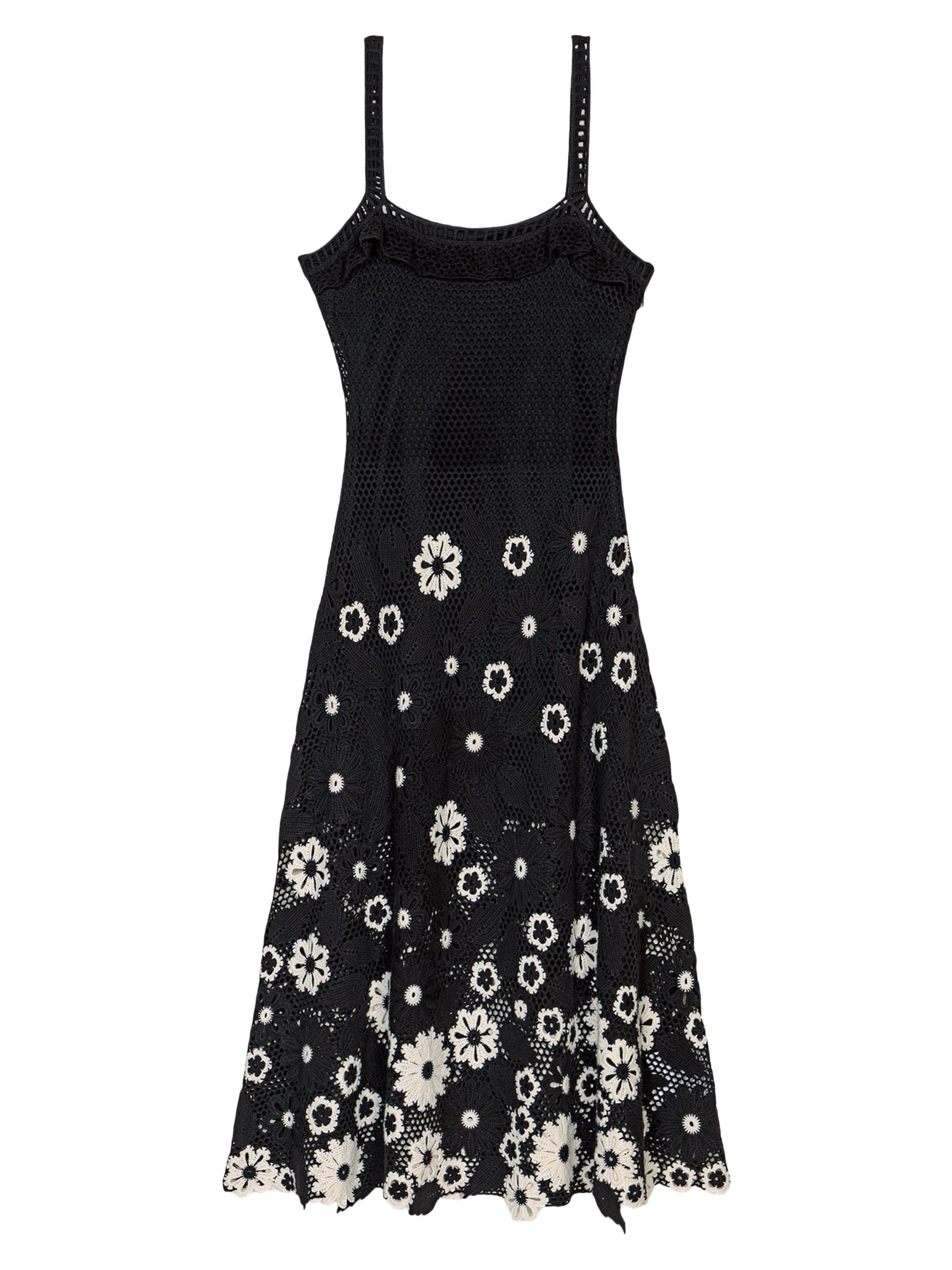 Maje Women's Floral Crochet Midi Dress - Black White