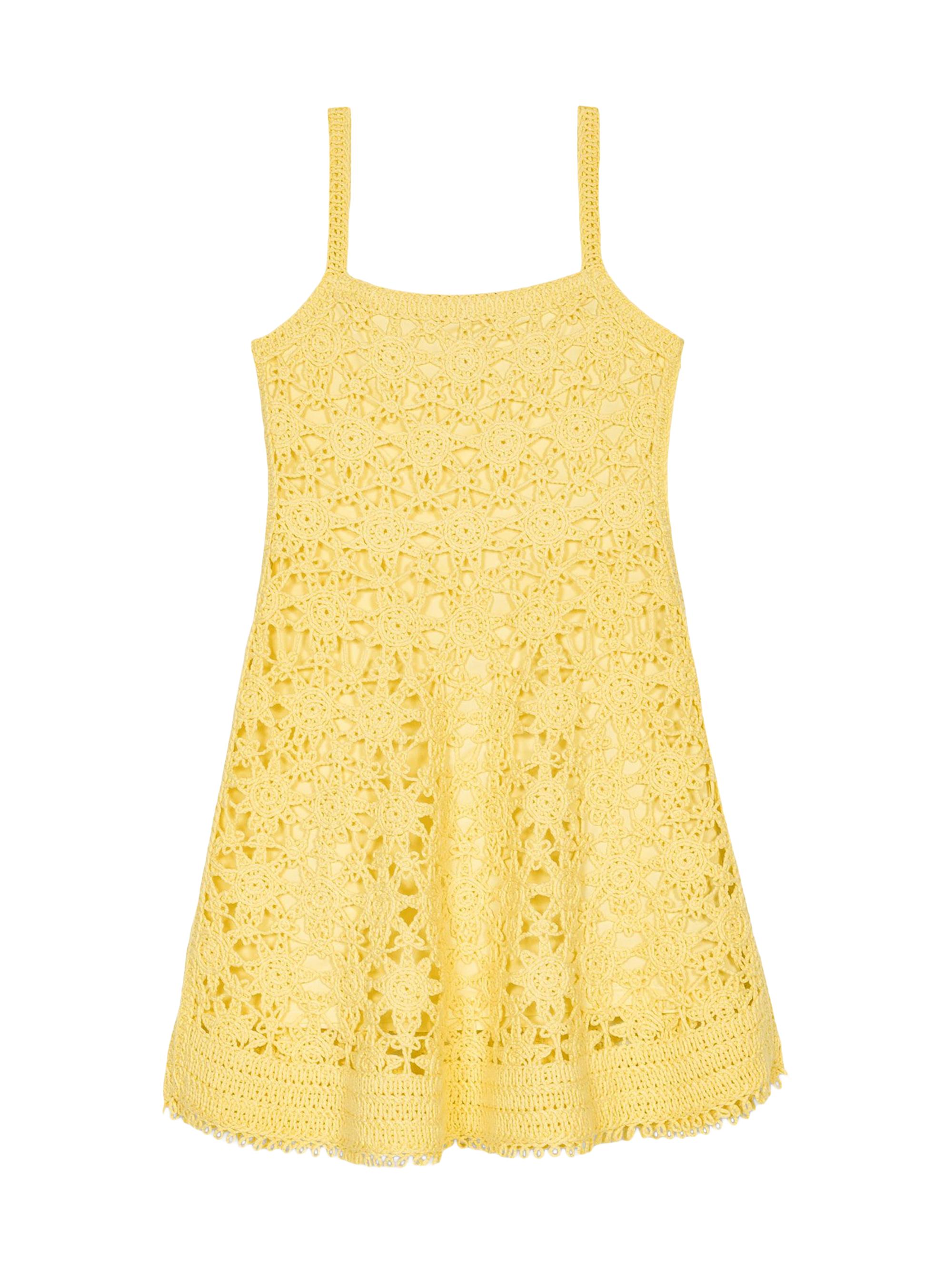 Maje Women's Crochet Strappy Mini Dress - Yellow Banana