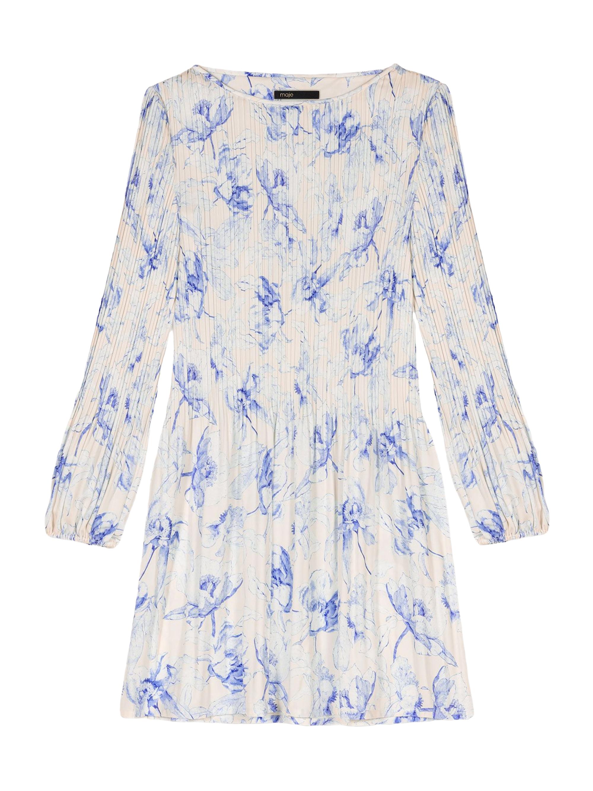 Maje Women's Patterned Pleated Dress - Blue Flower Print