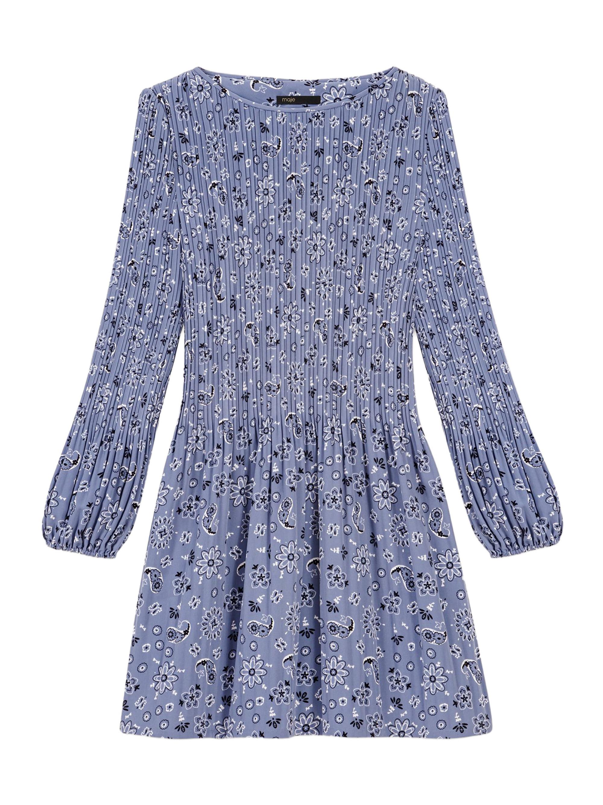 Maje Women's Patterned Pleated Mini Dress - Blue Bandana Print