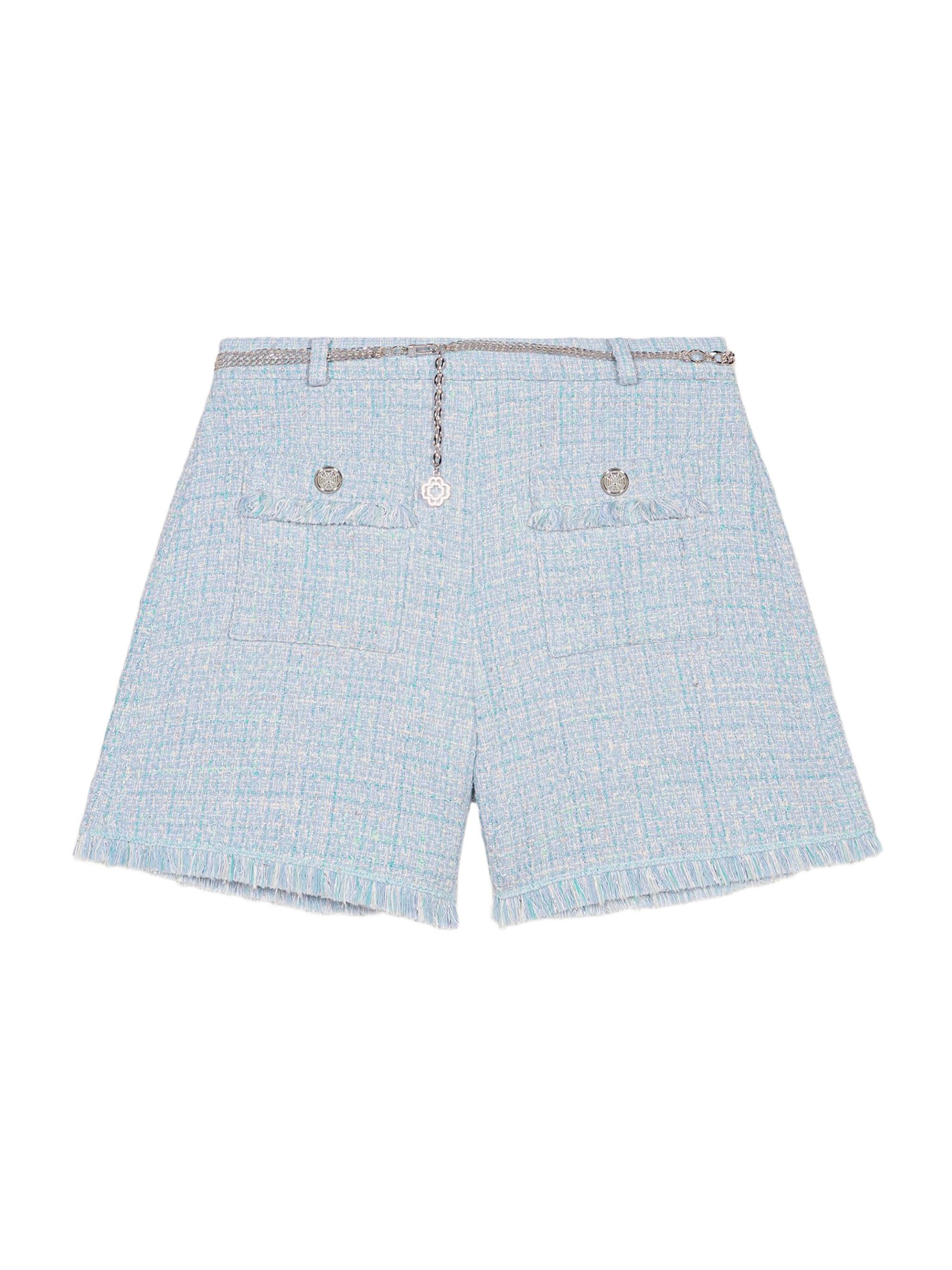 Maje Women's Tweed Shorts with Belt - Blue Sky