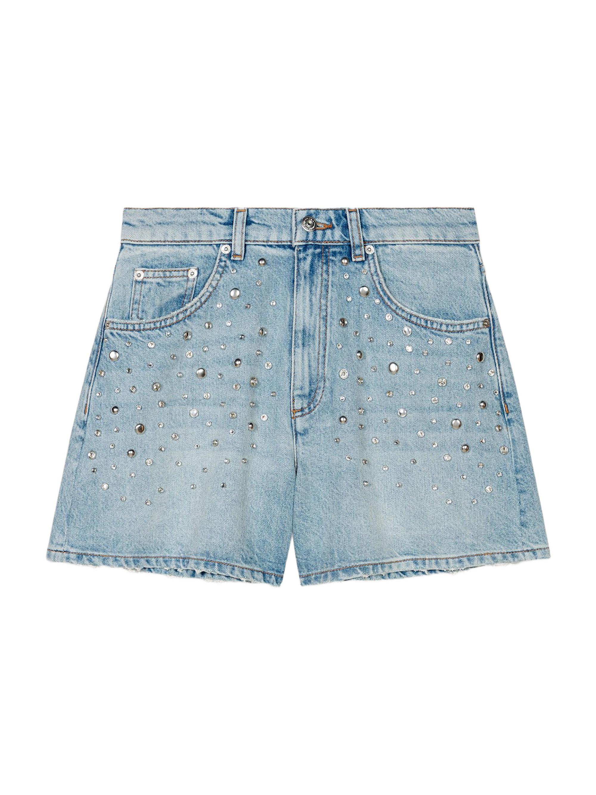 Maje Women's Studded Denim Shorts - Blue