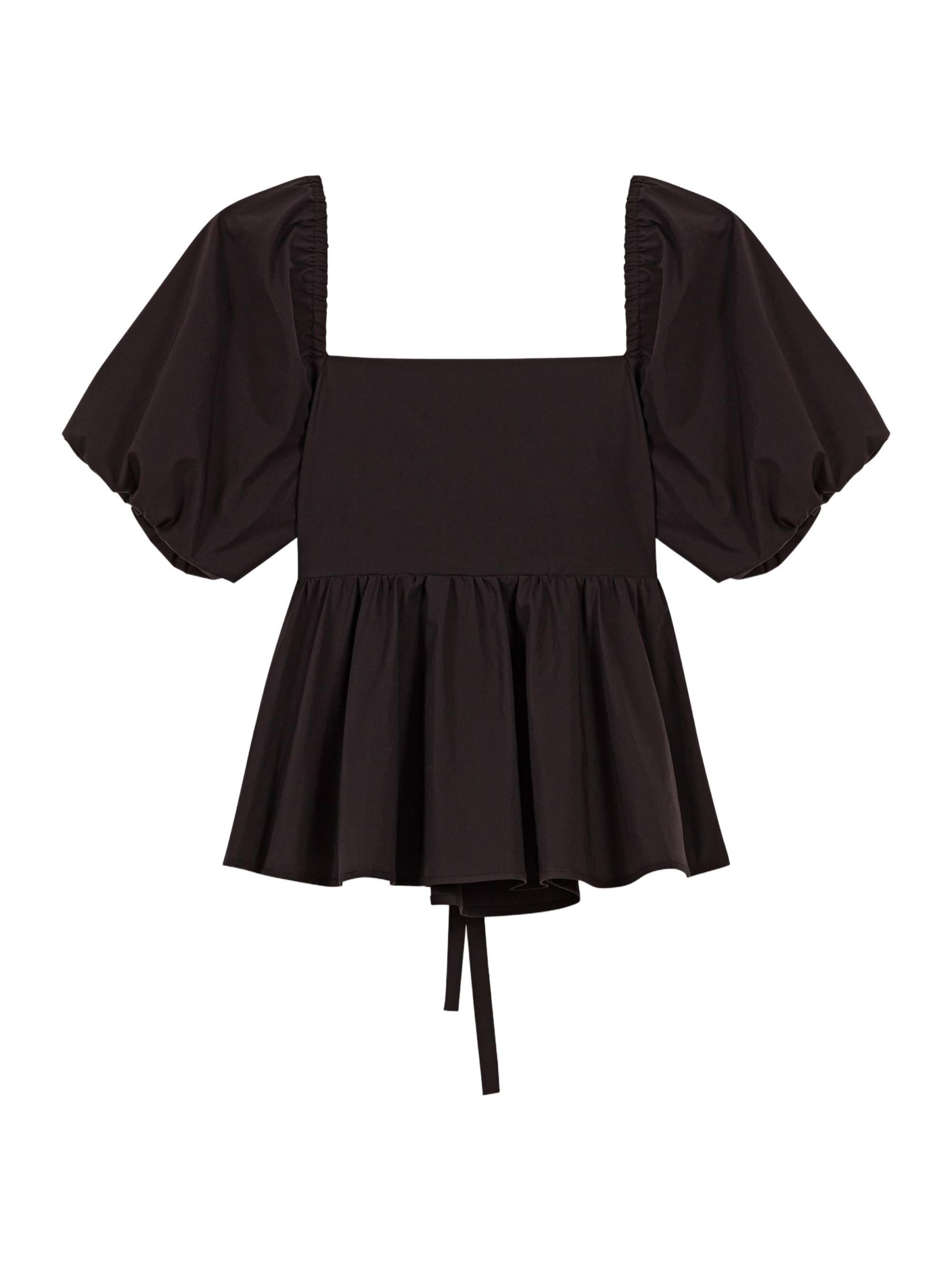 Maje Women's Poplin Top with Balloon Sleeves - Black