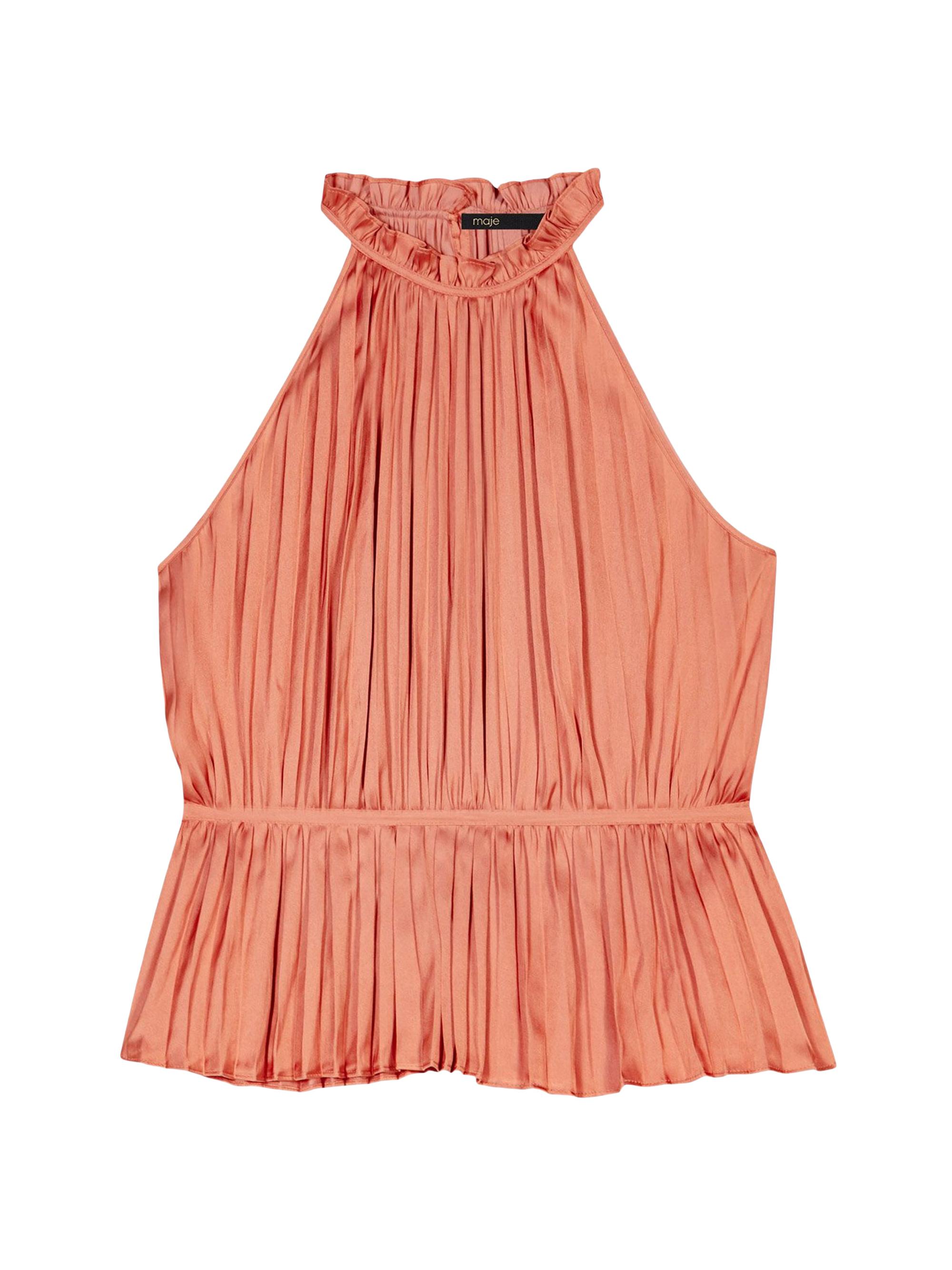 Maje Women's Sleeveless Pleated Halter Top - Terracota