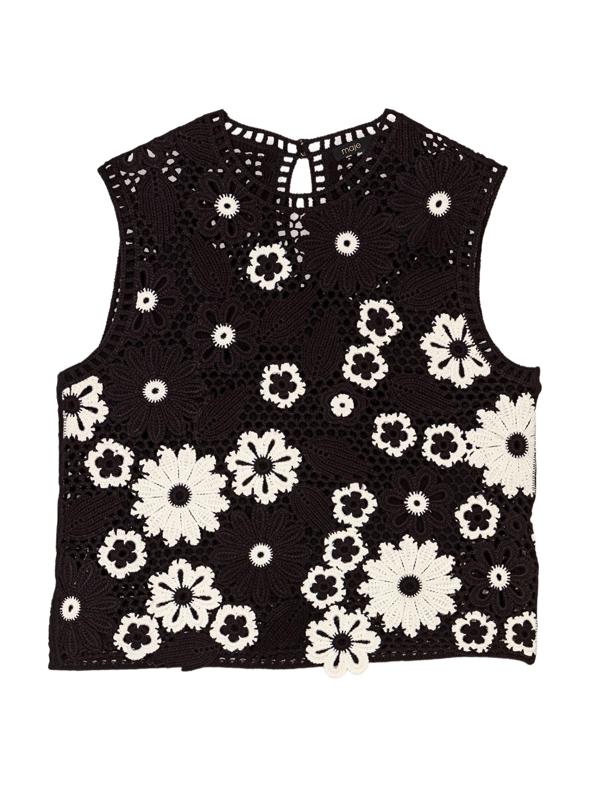 Maje Women's Floral Crochet Top - Black White