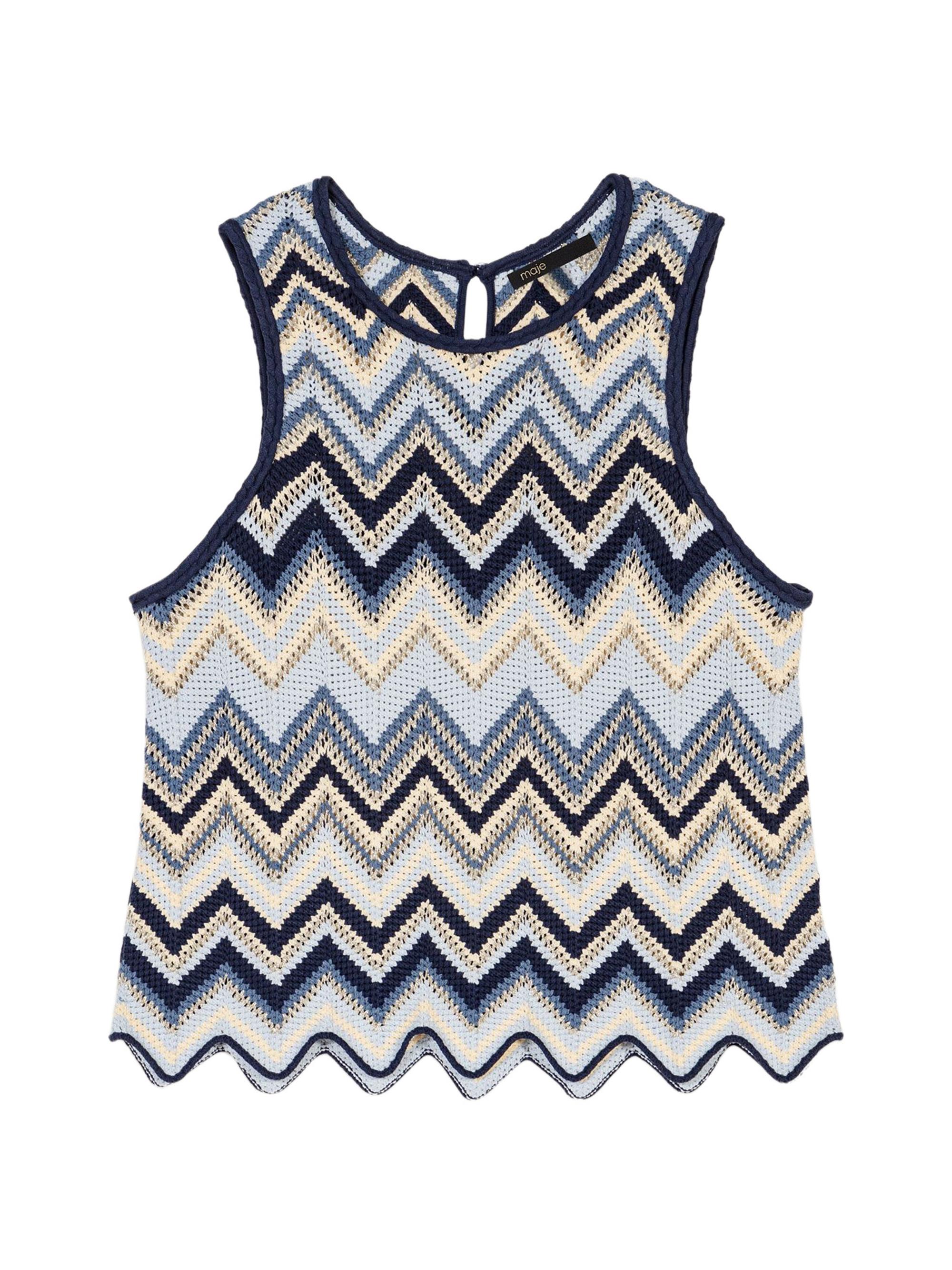 Maje Women's Crochet-Knit Top - Blue Ecru