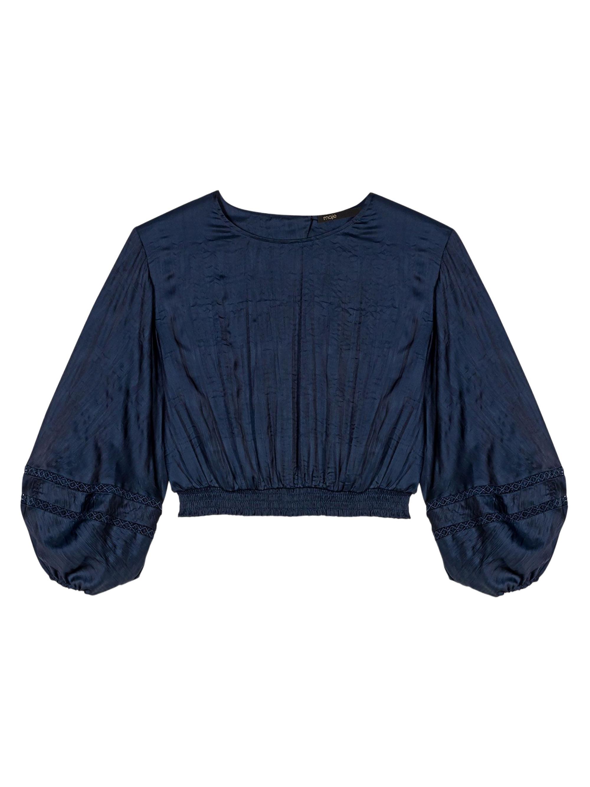 Maje Women's Satin-Look Cropped Top - Navy