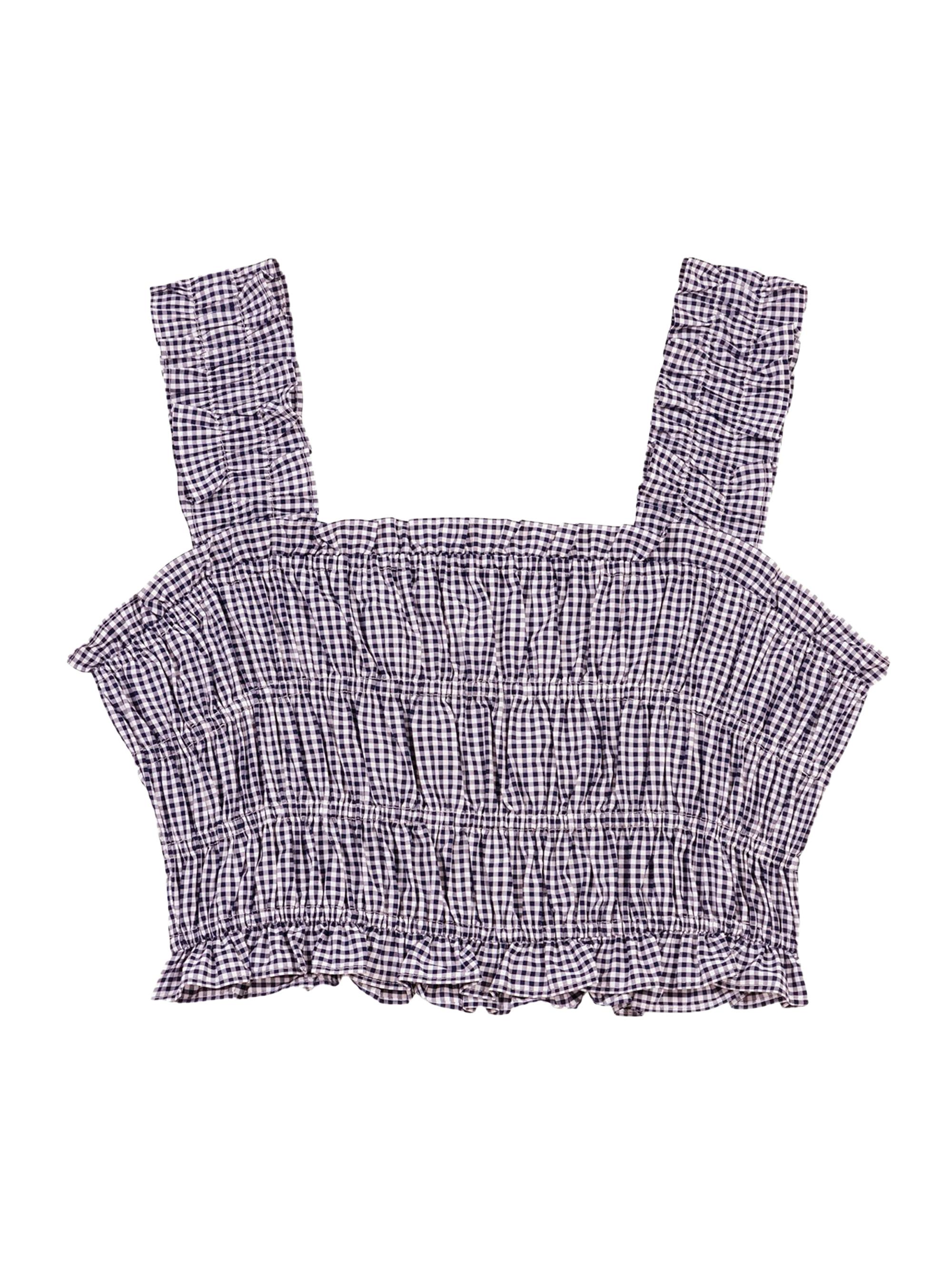 Maje Women's Gingham Smocked Crop Top - Navy White