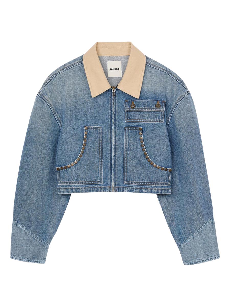 Sandro Denim Jacket with Studs | Saks Fifth Avenue