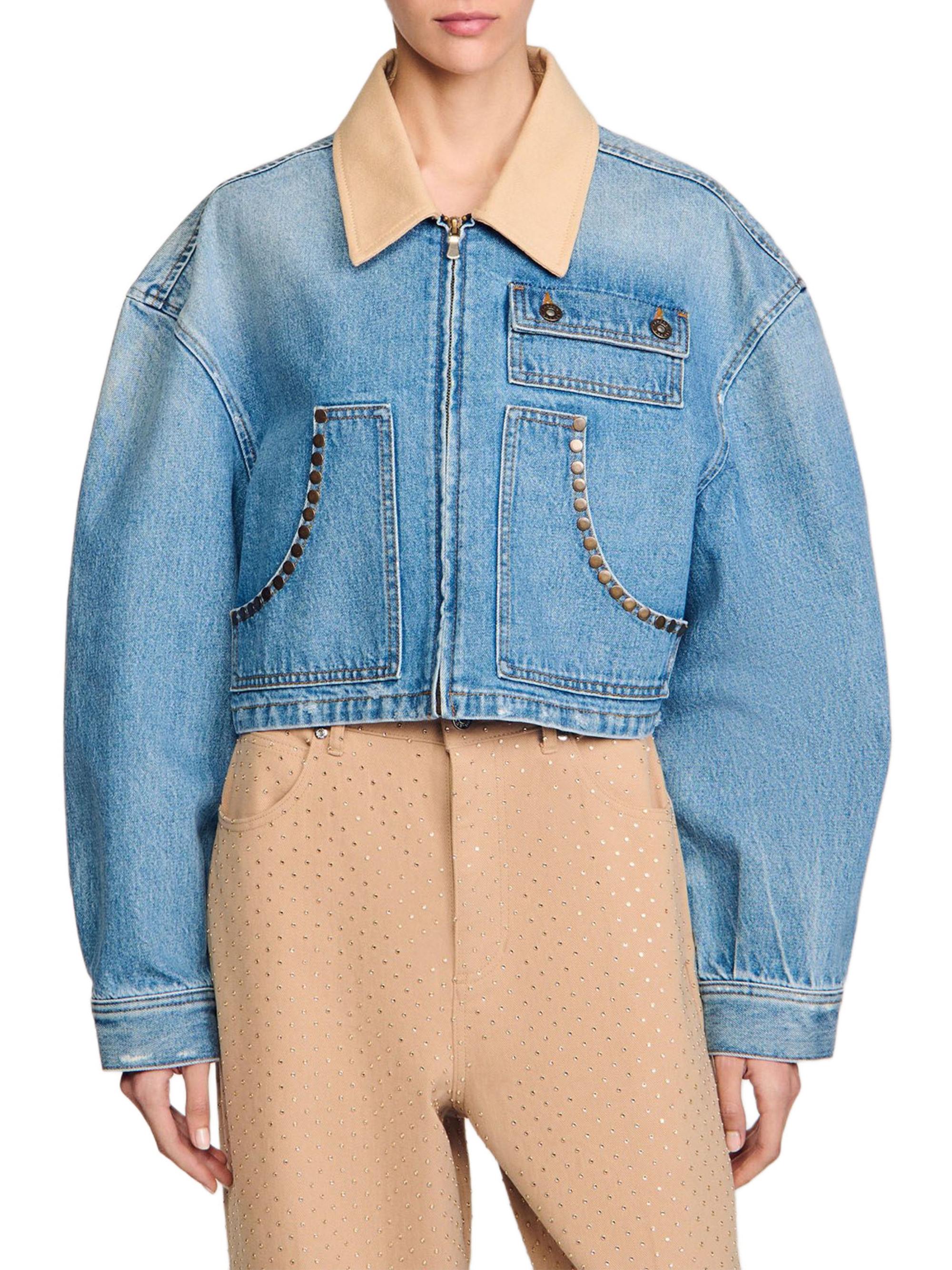 Sandro Denim Jacket with Studs | Saks Fifth Avenue