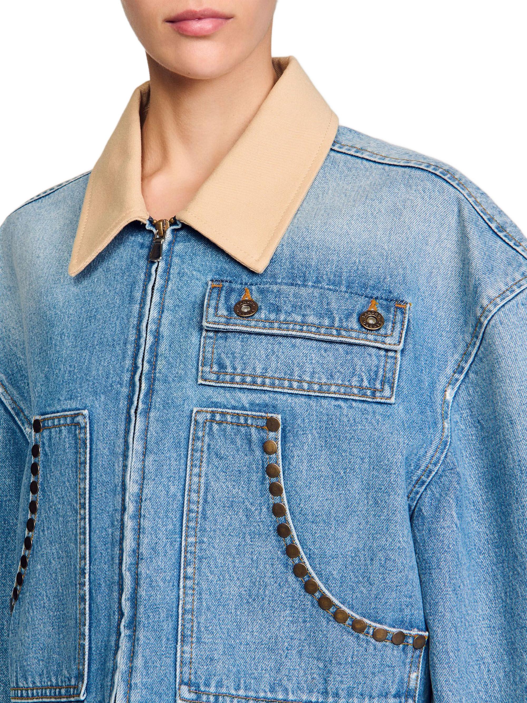 Sandro Denim Jacket with Studs | Saks Fifth Avenue
