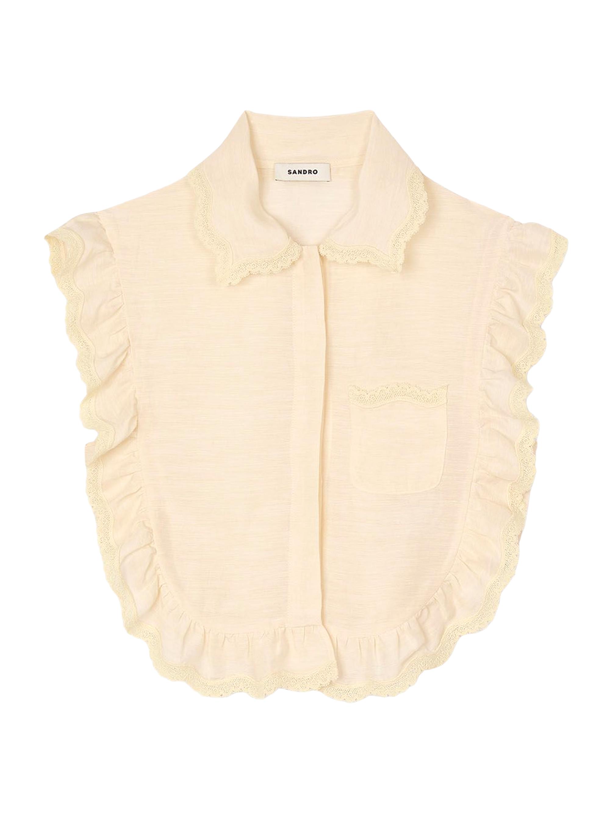 Sandro Women's Shirt Collar with Lace Detail - Light Yellow