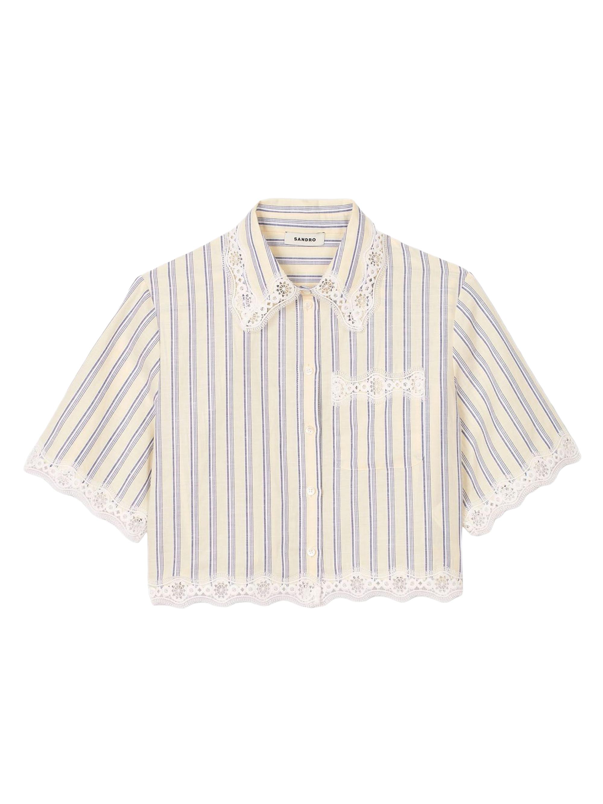 Sandro Women's Striped Cropped Shirt - Ecru Jean
