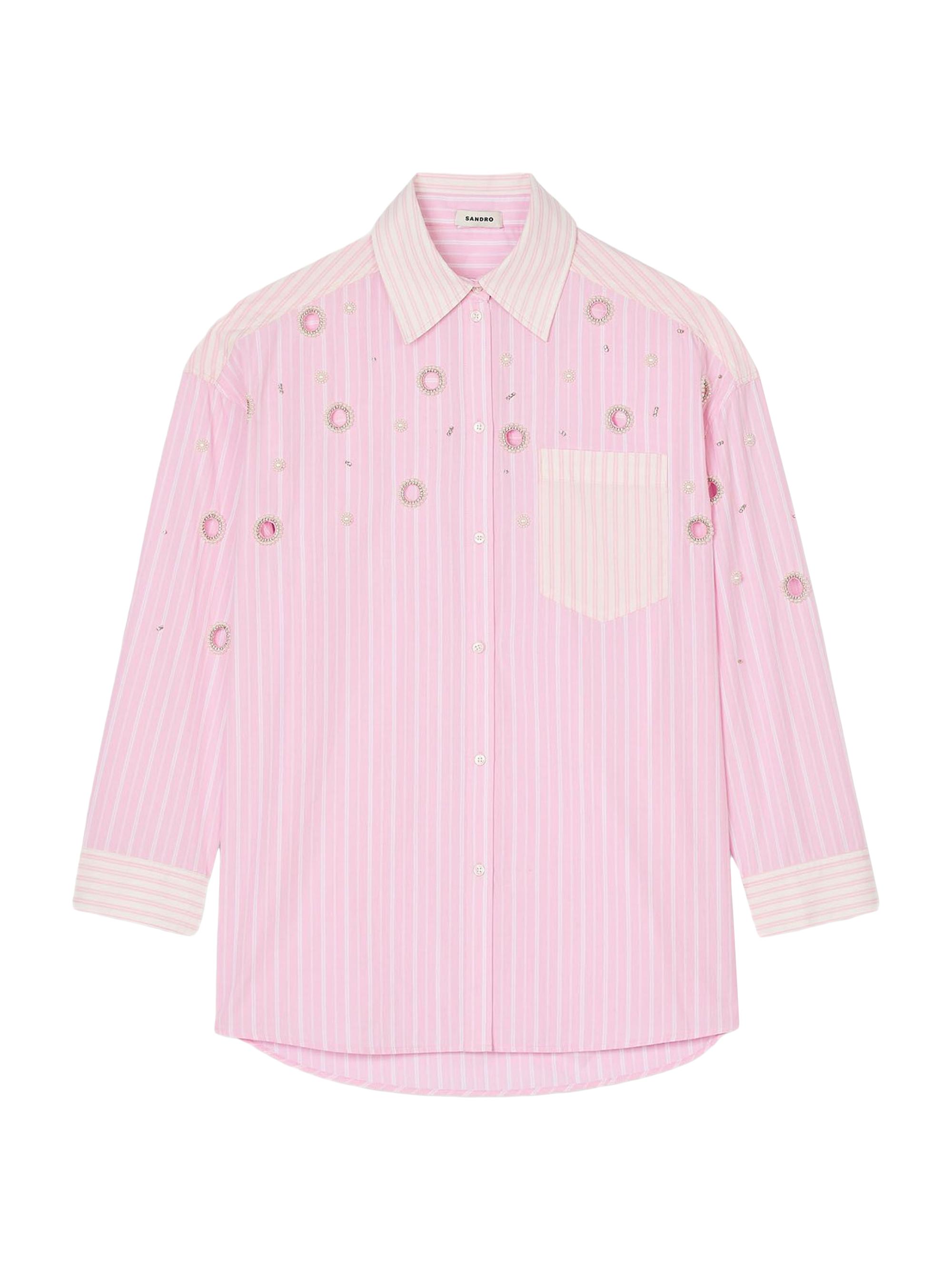 Sandro Women's Striped Rhinestone Shirt - Pink