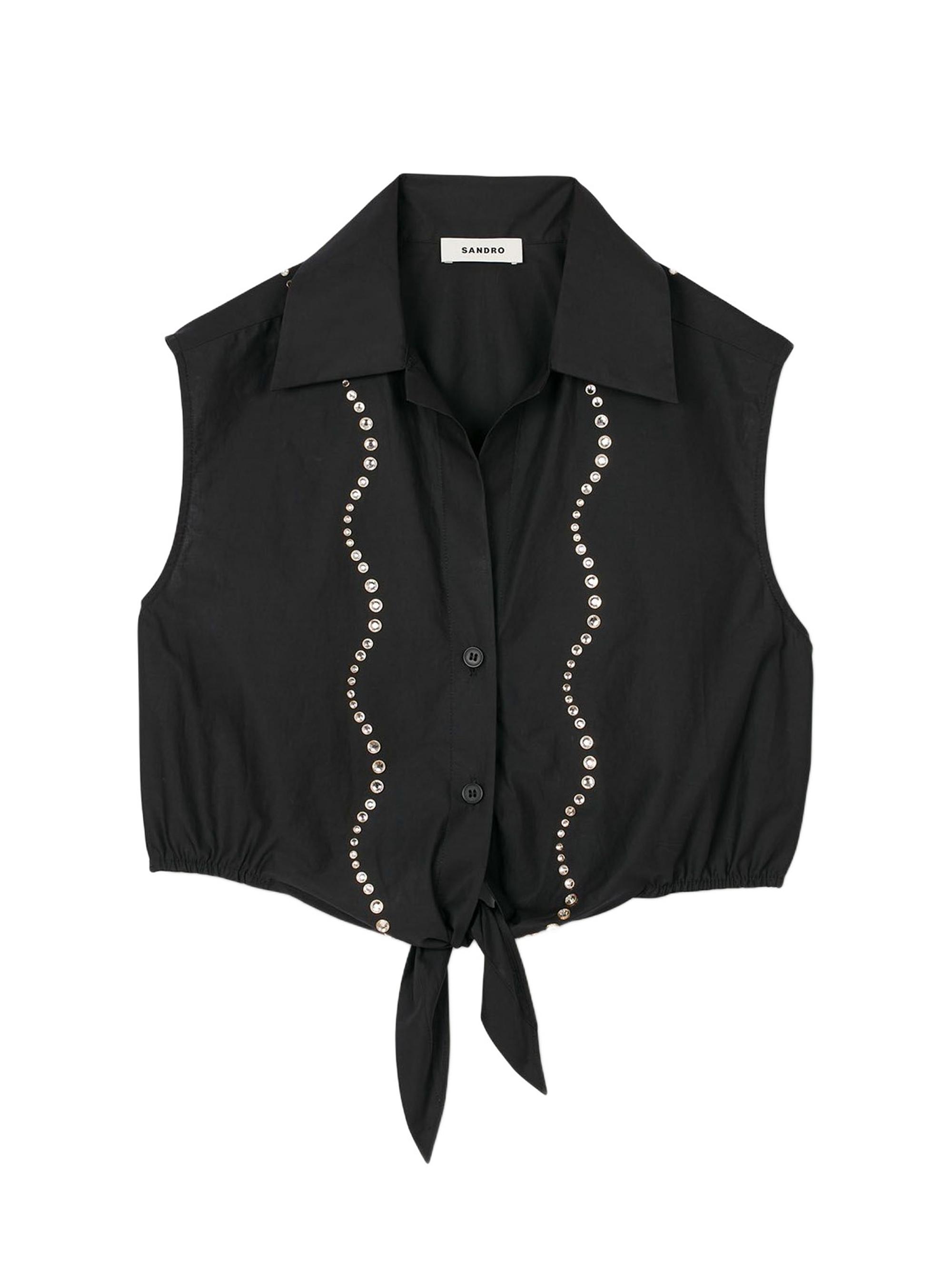 Sandro Women's Rhinestone Cropped Shirt - Black