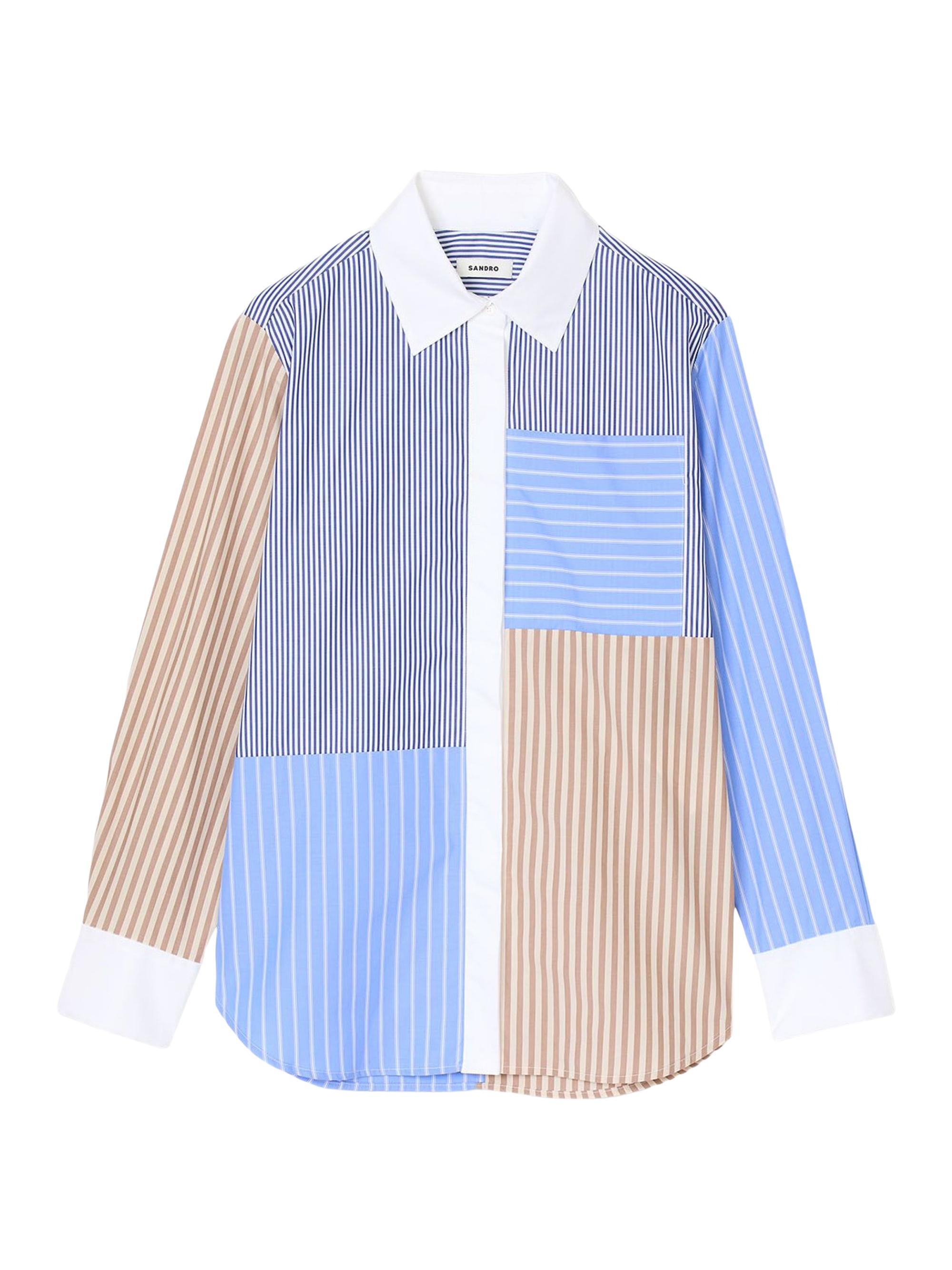 Sandro Women's Striped Mix Shirt - Sand Camel