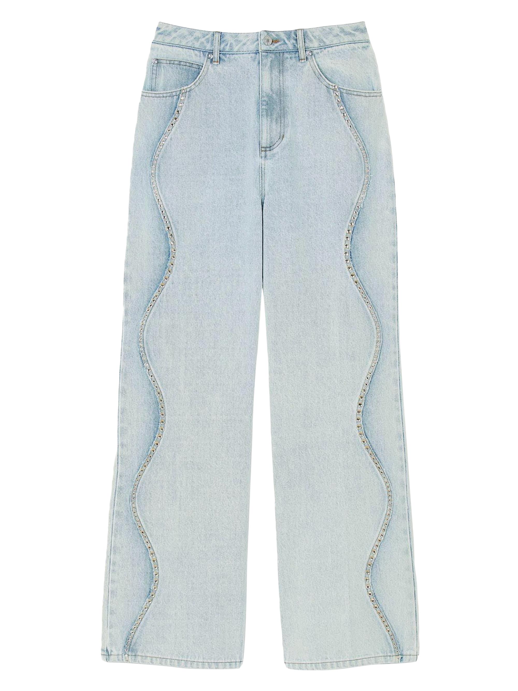 Sandro Women's Jeans with Rhinestone Stripes - Light Blue Jean