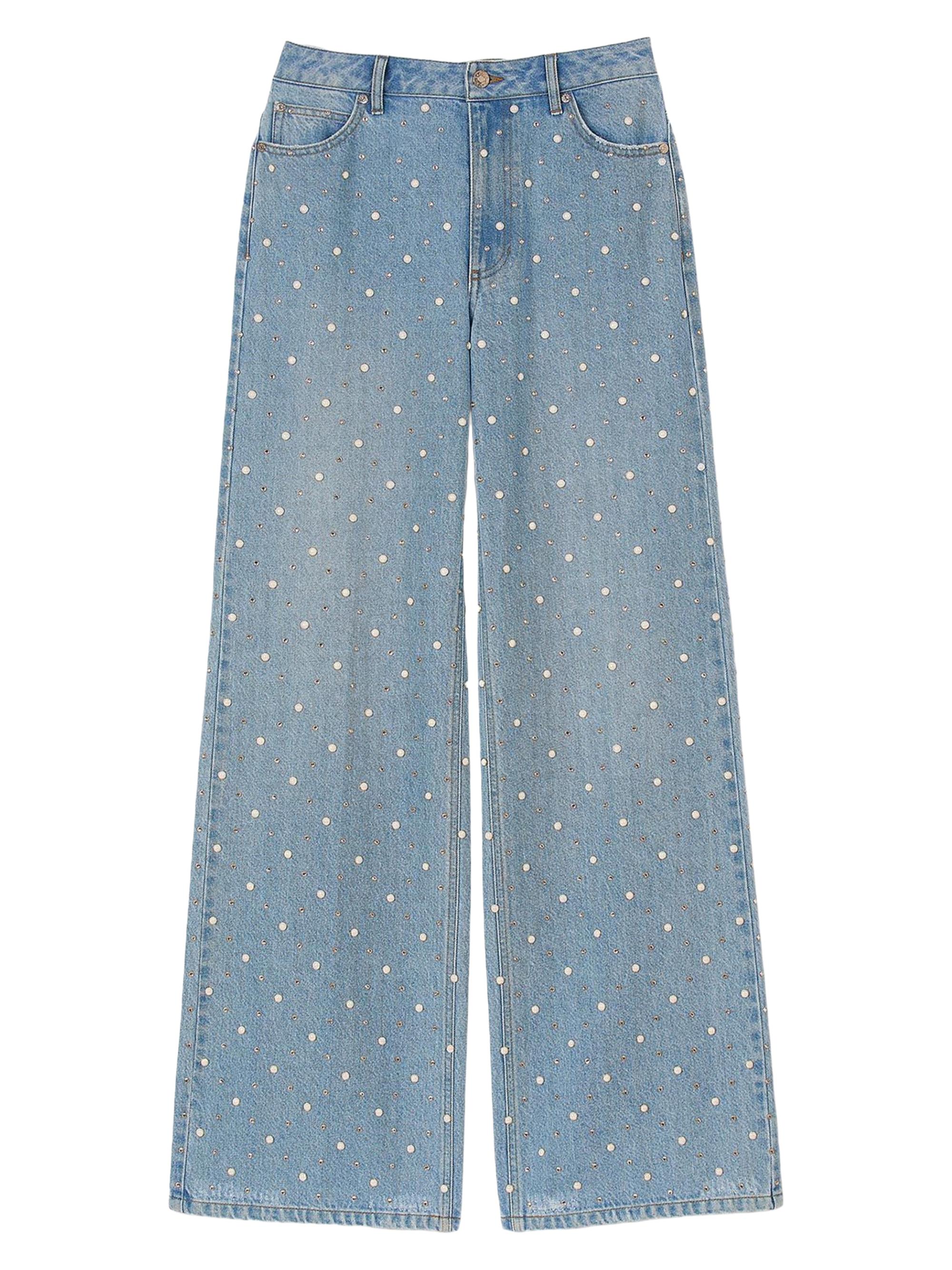 Sandro Women's Rhinestone and Beaded Jeans - Blue Jean