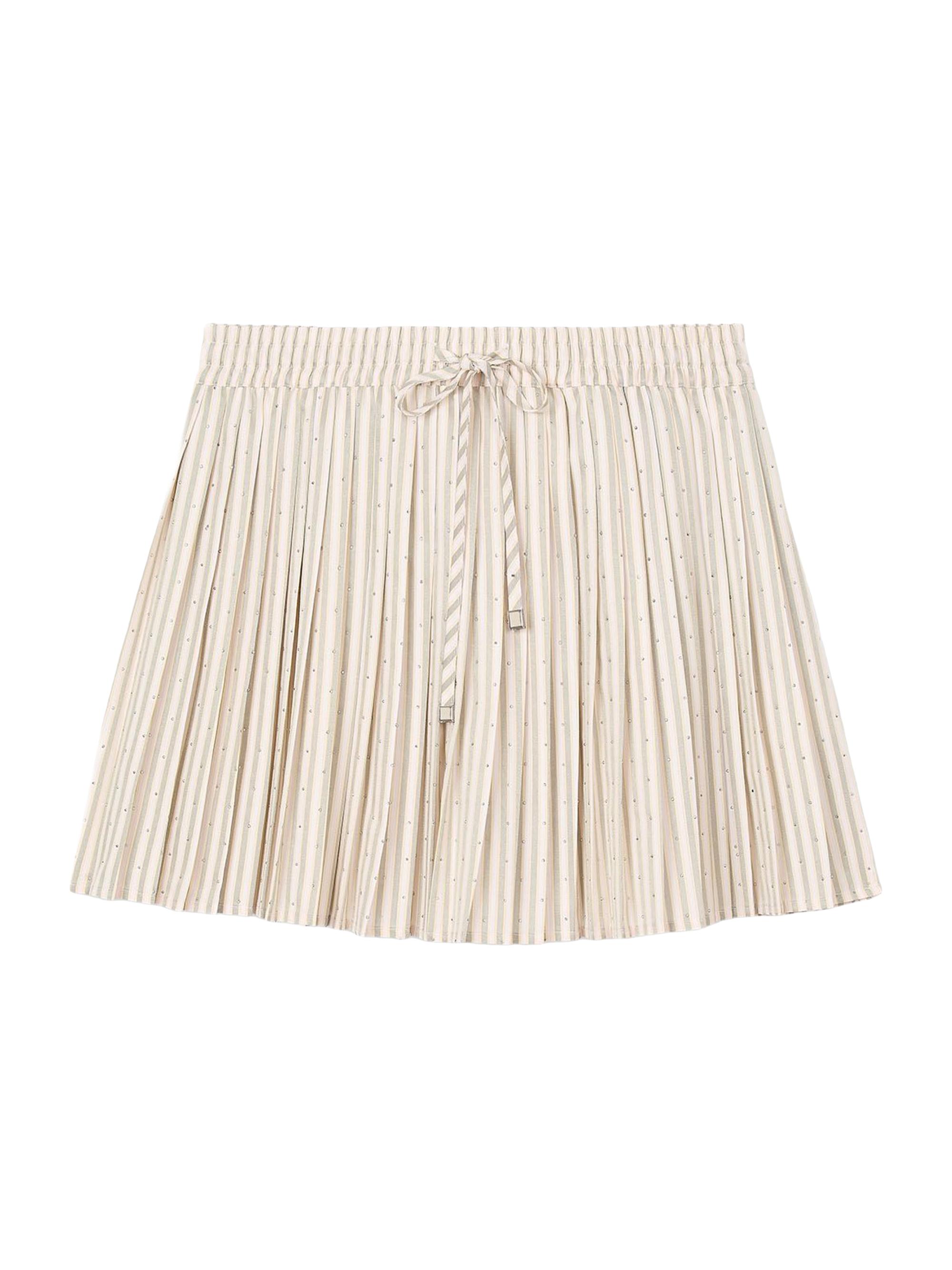Sandro Women's Rhinestone Striped Pleated Skirt - Khaki Pink