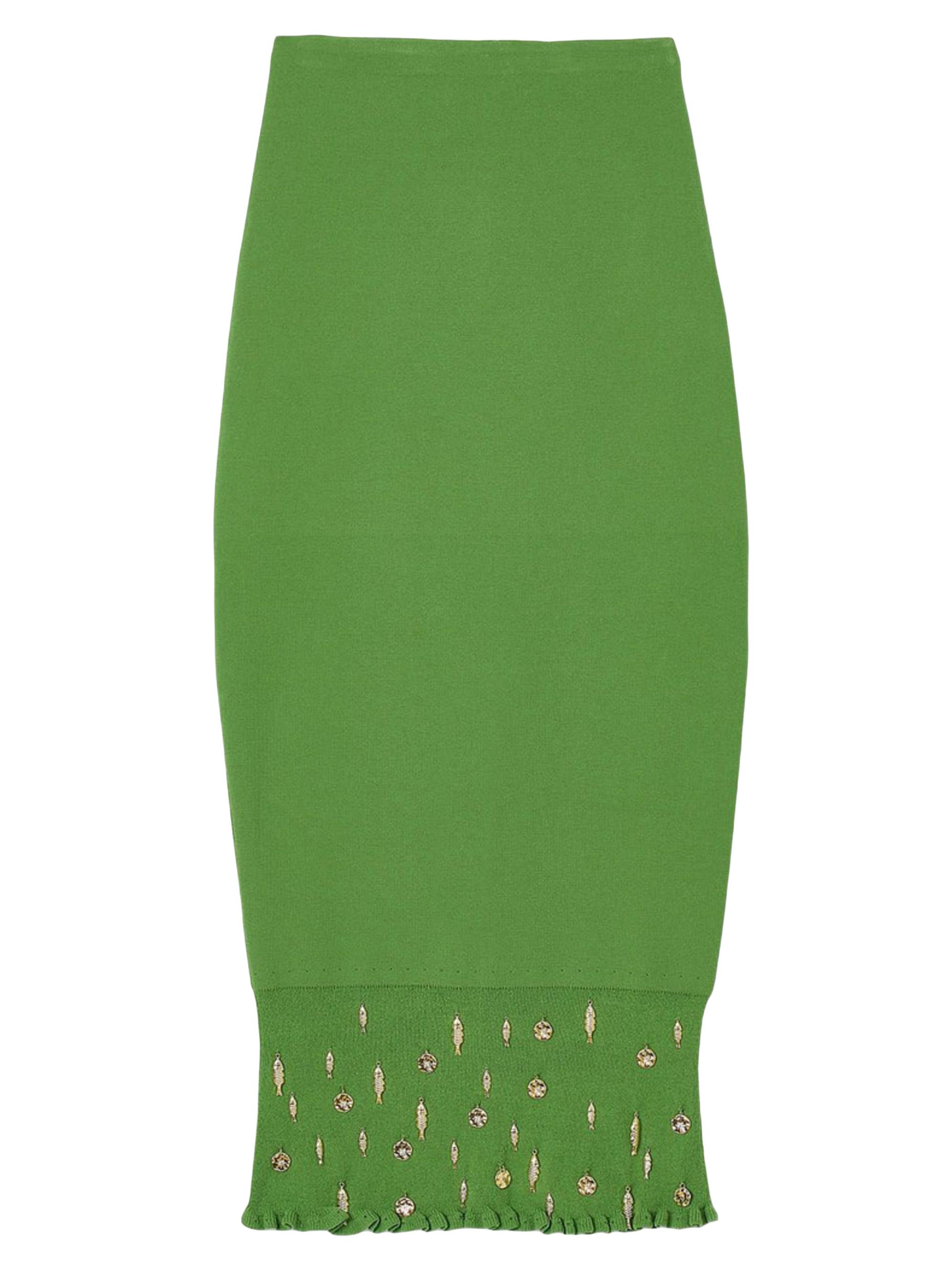 Sandro Women's Midi Knit Skirt with Charms - Green