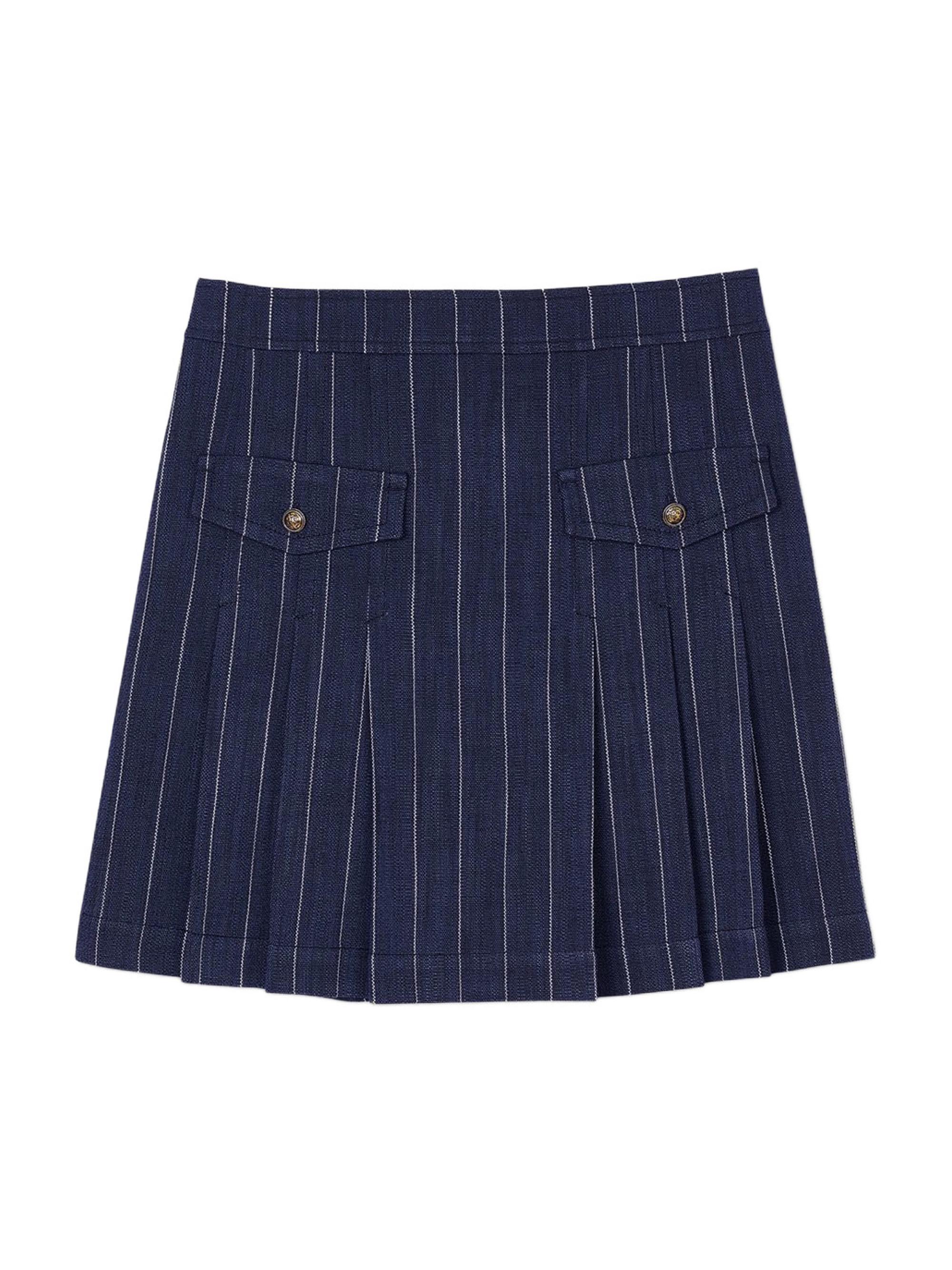 Sandro Women's Mini Striped Pleated Skirt - Navy Ecru