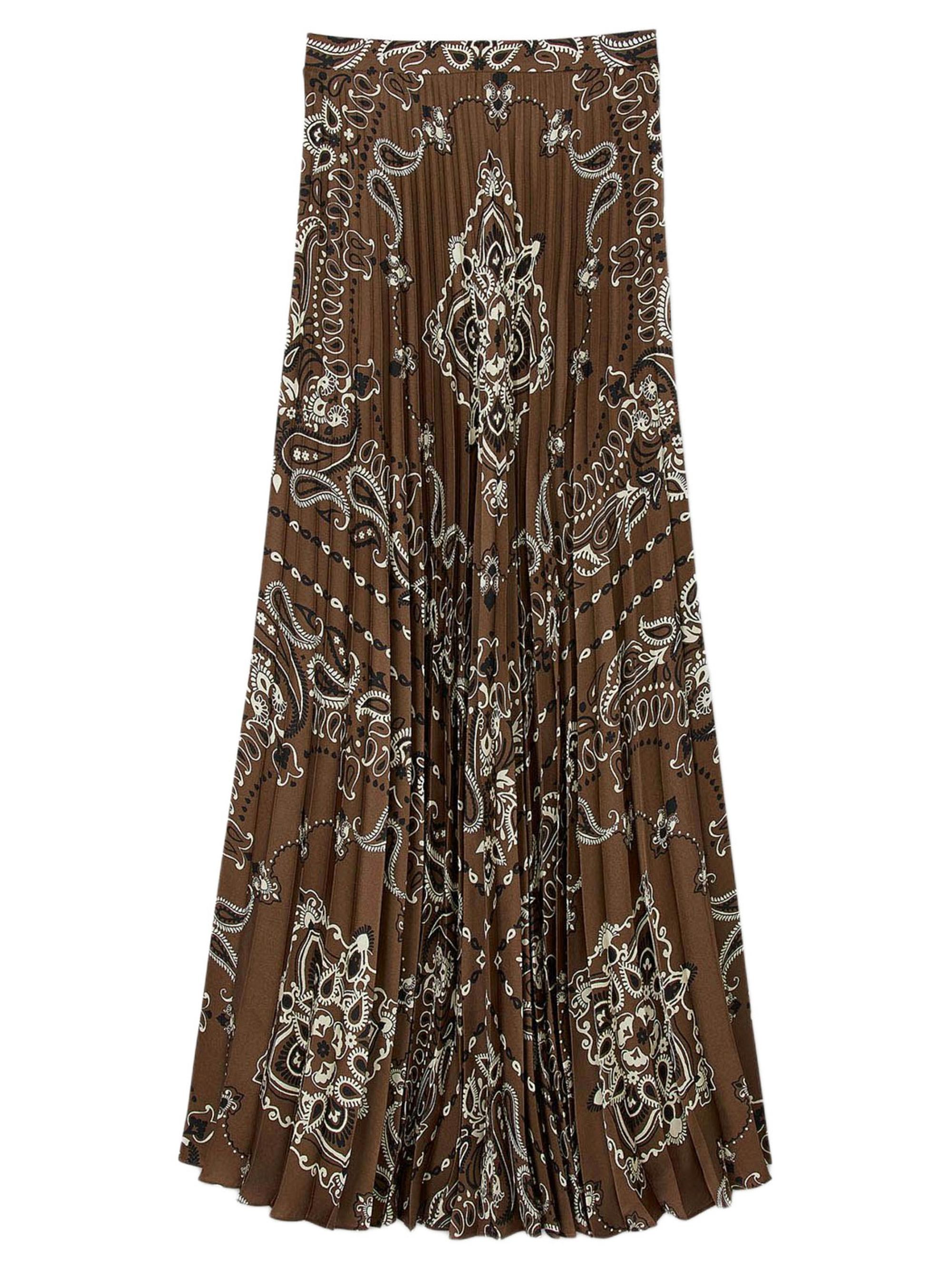 Sandro Women's Pleated Maxi Skirt with Bandana Motif - Brown Black
