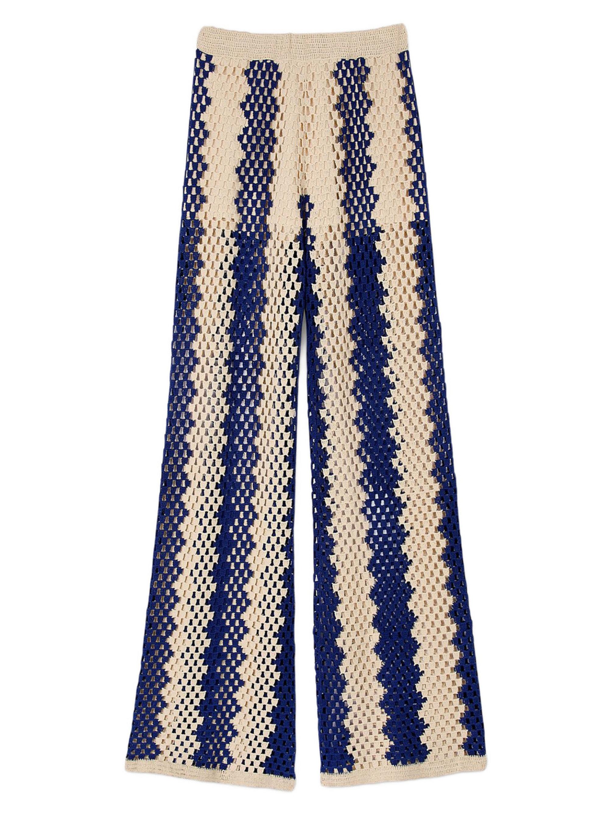 Sandro Women's Two-Tone Open Weave Pants - Blue Ecru
